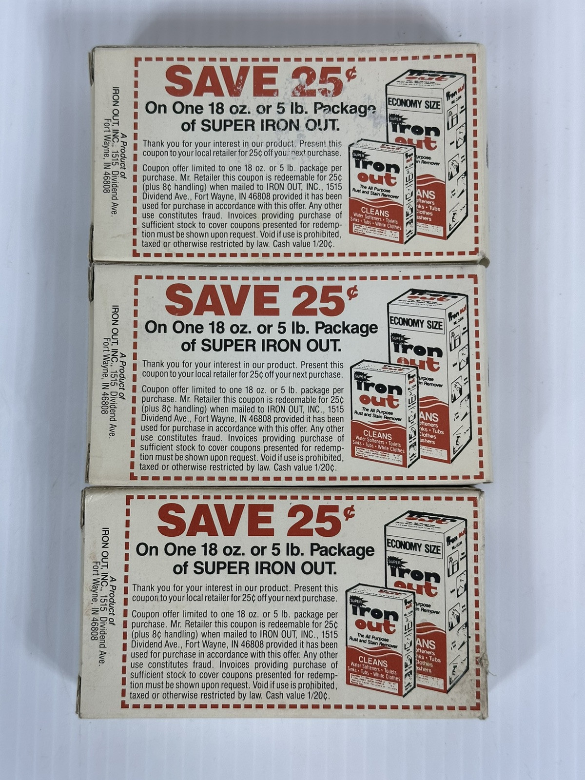 Vintage 3 Boxes Sample Super Iron Out The All Purpose Rust and Stain Remover