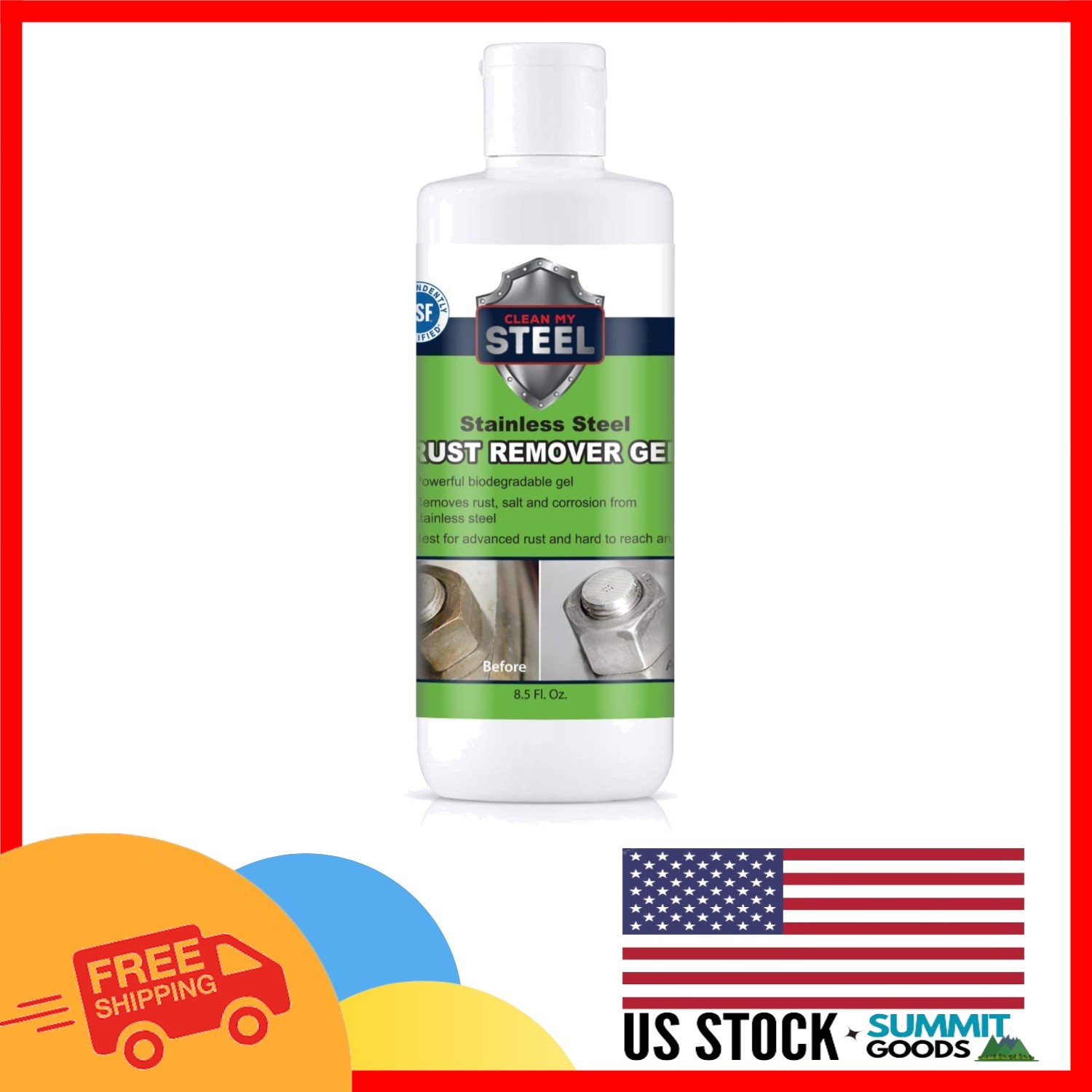 Heavy-Duty Rust Remover Gel for Stainless Steel – No Scrubbing Required, 8.5oz