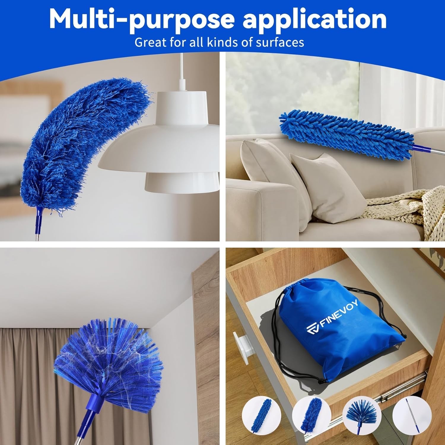 Long-Handled Dusting Set – 5 PCS Microfiber Kit for Furniture & High Ceilings