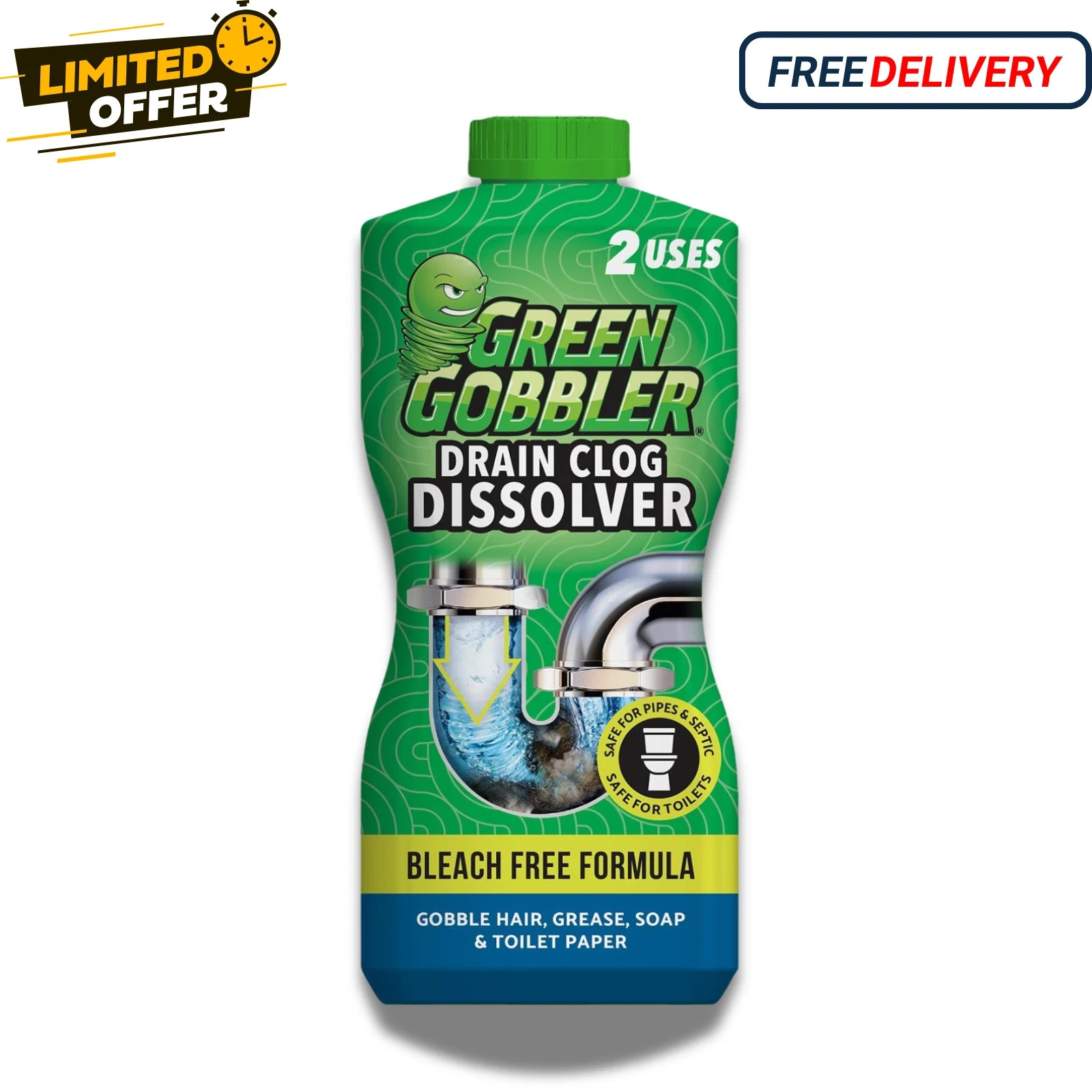 Green Gobbler Drain Clog Dissolver,Drain Opener-Cleaner,Toilet Clog Remover,31oz