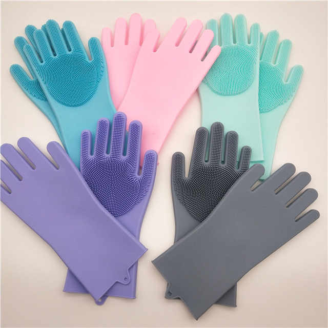 1 Pair Magic Dish Washing Gloves Silicone Scrubbing Glove Cleaning Scrubber Pink