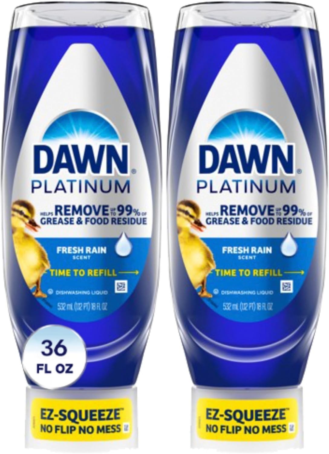 Platinum Ez-Squeeze Dish Soap, Dishwashing Liquid, Fresh Rain, 2X18Oz Bundle