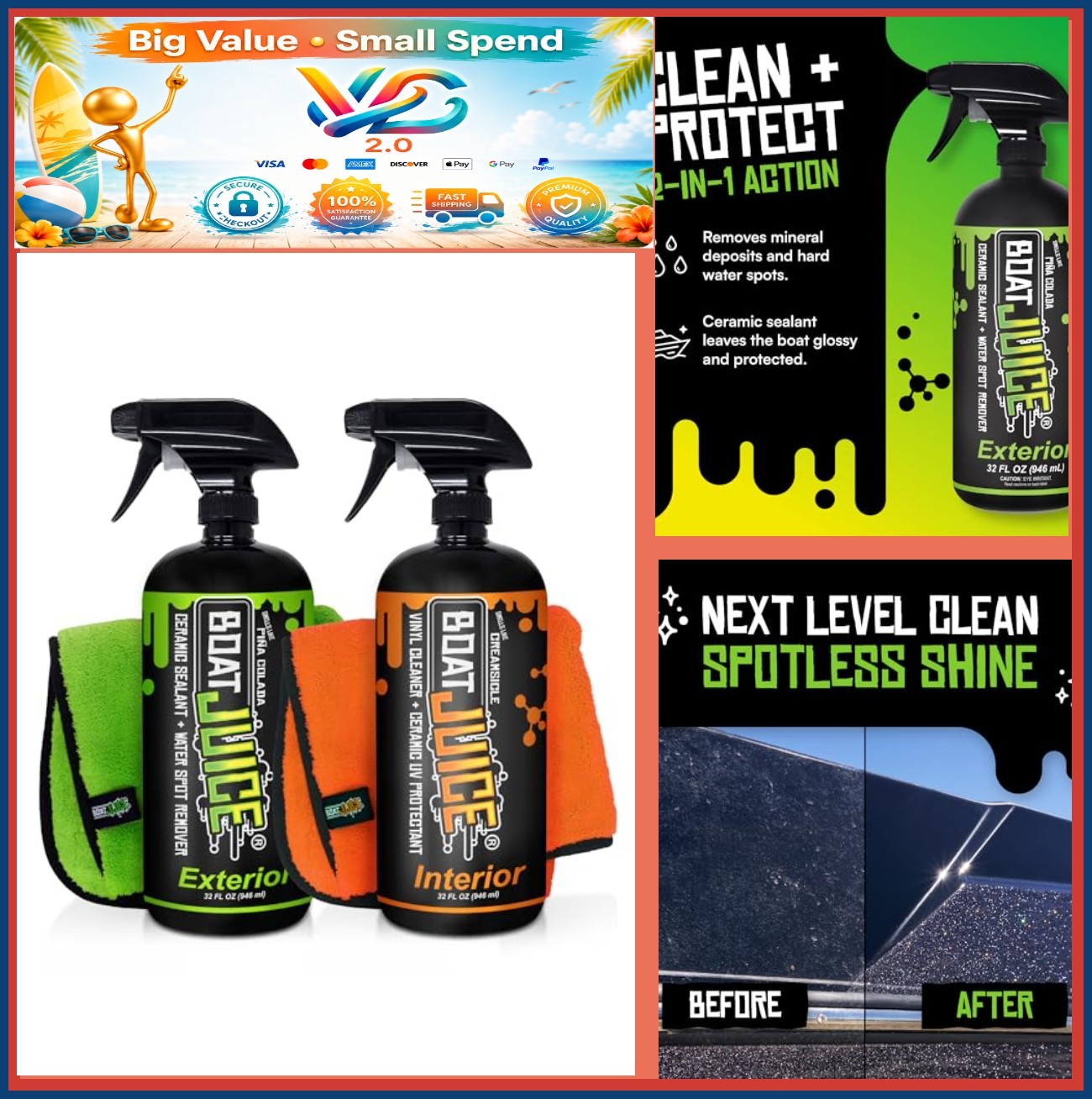 Necessity Boat Cleaner Kit Exterior Interior Spray Towels