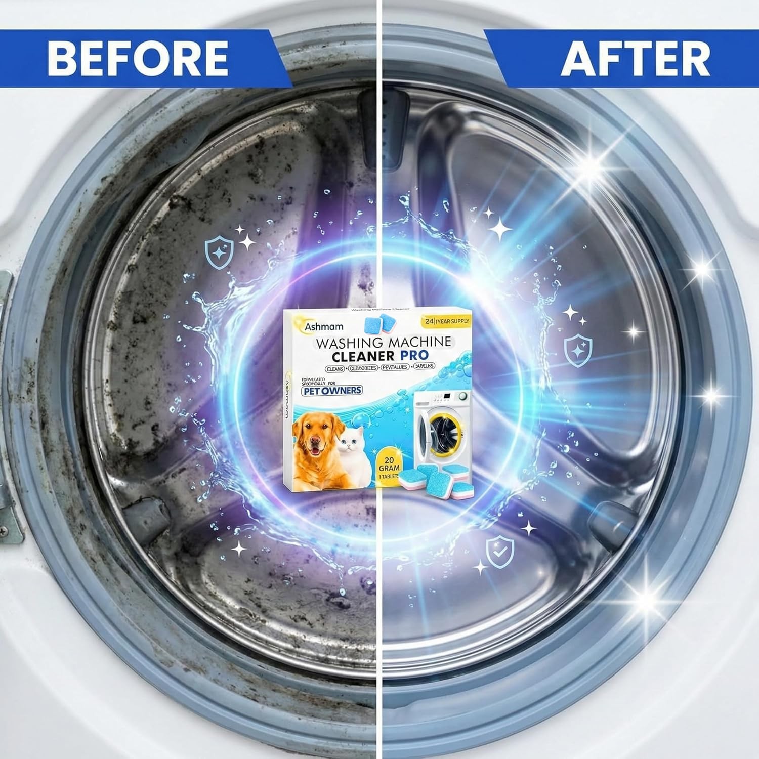 Washing Machine Cleaner Tablets, 24 Pack 1 Year Supply – Deep Clean Washer Cl…
