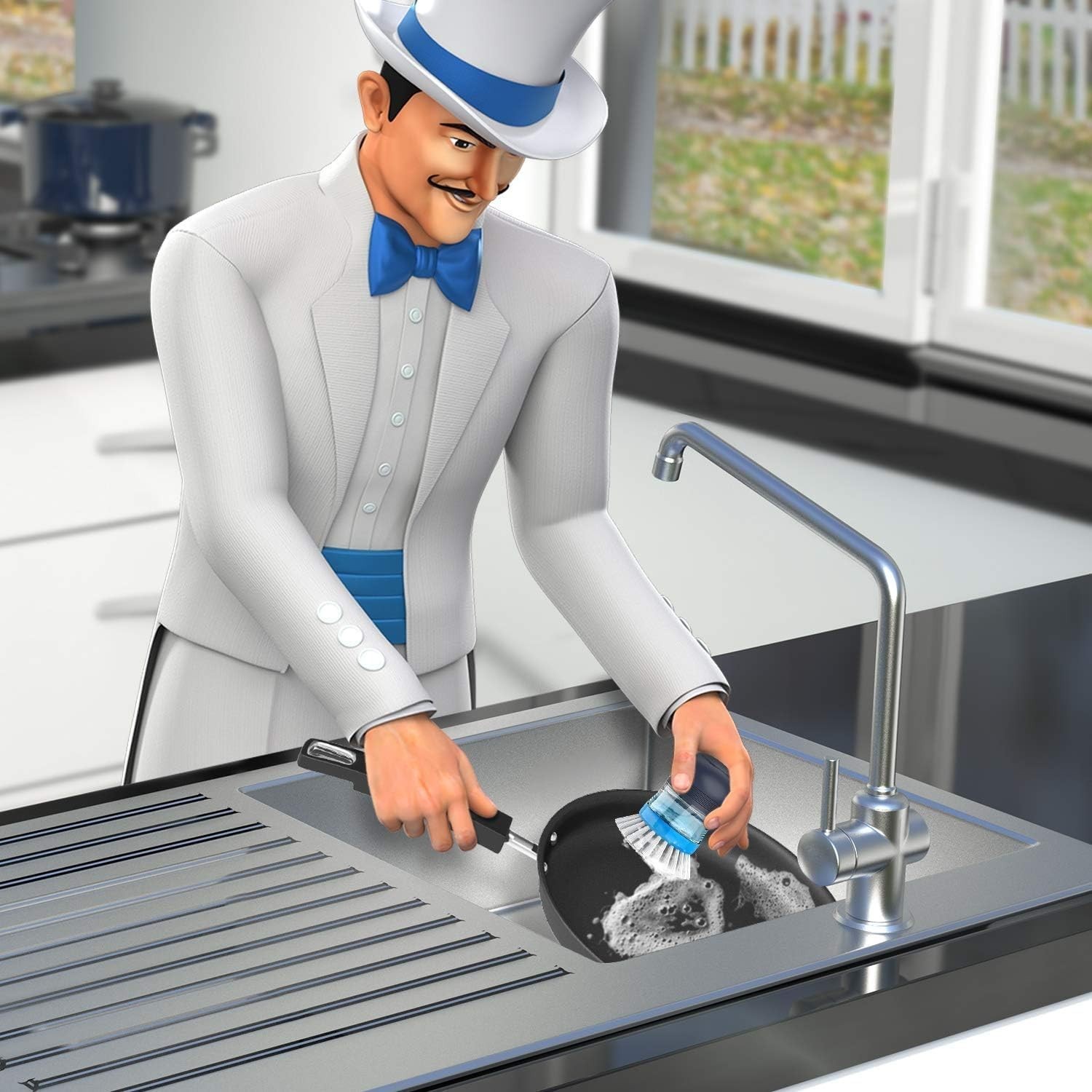 Soap Dispensing Kitchen Brush for Dish Pot Sink Cleaning Pack of 2 Navy Blue