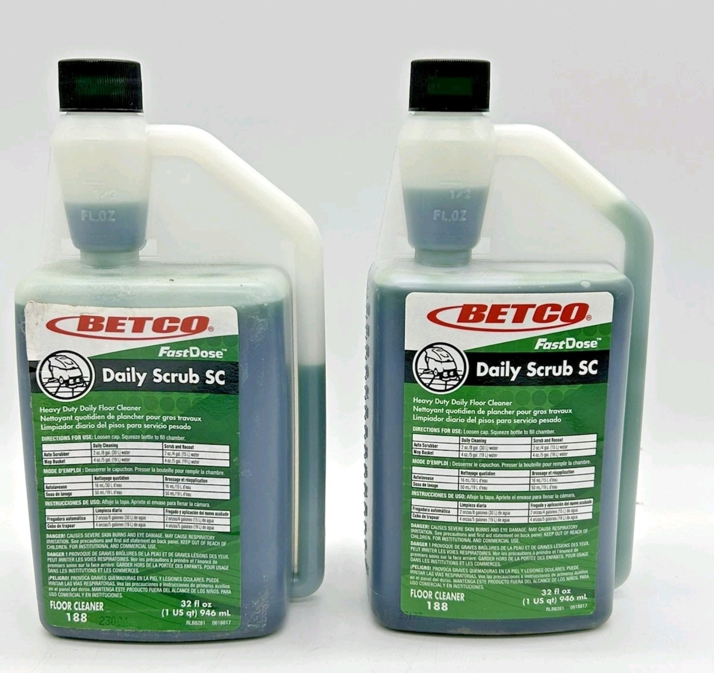 Lot of 2 Betco Daily Scrub SC Floor Cleaner 188, 32 Oz/Bottle