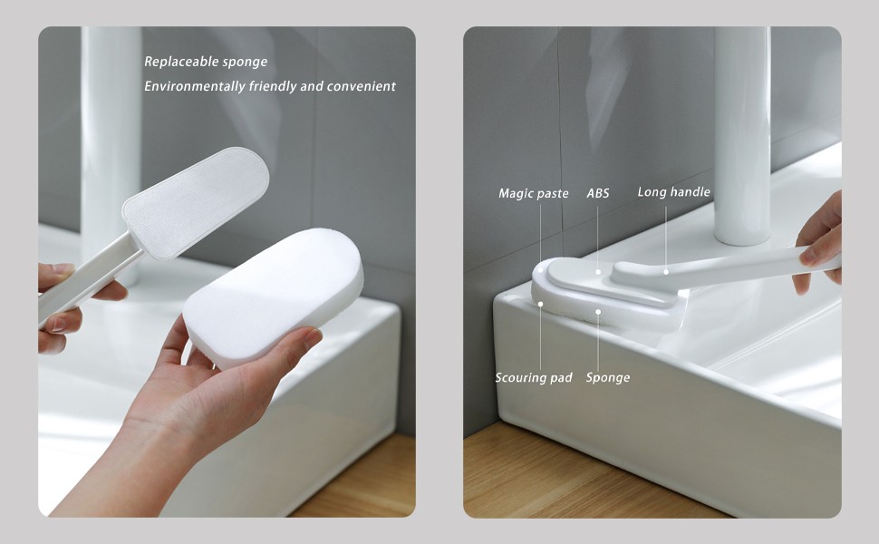 Extended Handle Sponge Scrubber with Integrated Scouring Pads: Ultimate Kitchen,