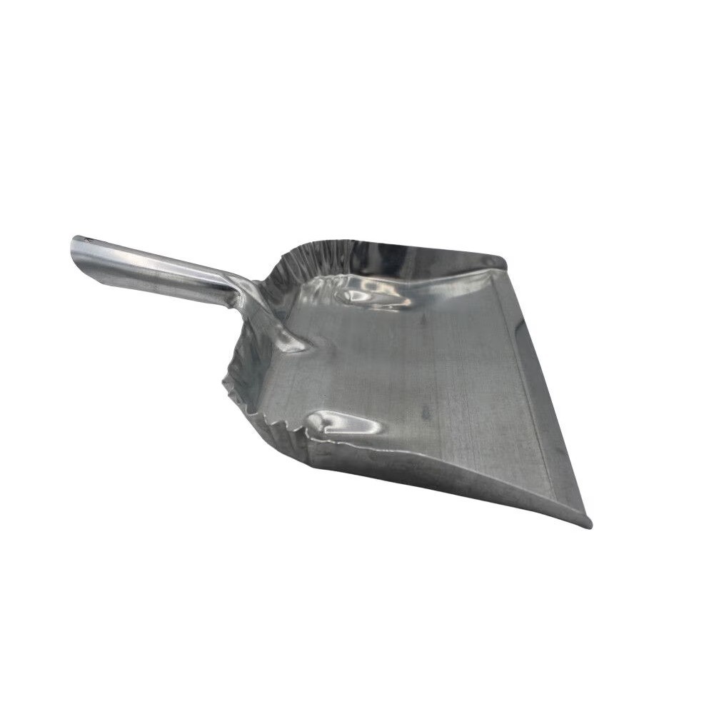 Heavy Duty Galvanized Steel Dustpan with Handle Silver Metal