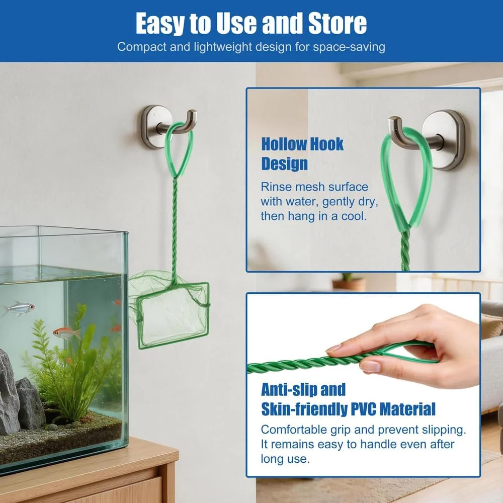 3″, Aquarium Fish Net Small Betta Fish Tank Cleaning, Soft Fine Mes