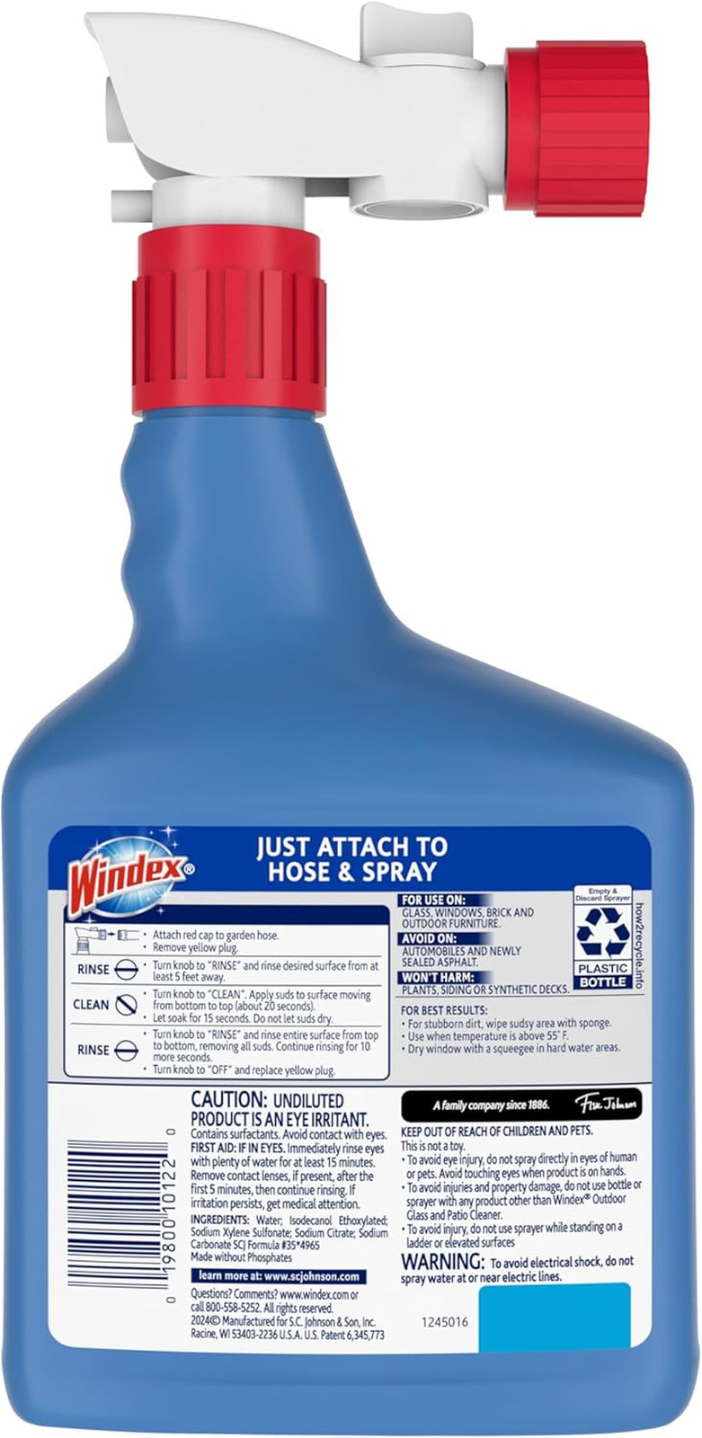 Windex Outdoor Window and Glass Cleaner for Hose Ammonia Free, Concentrated Form