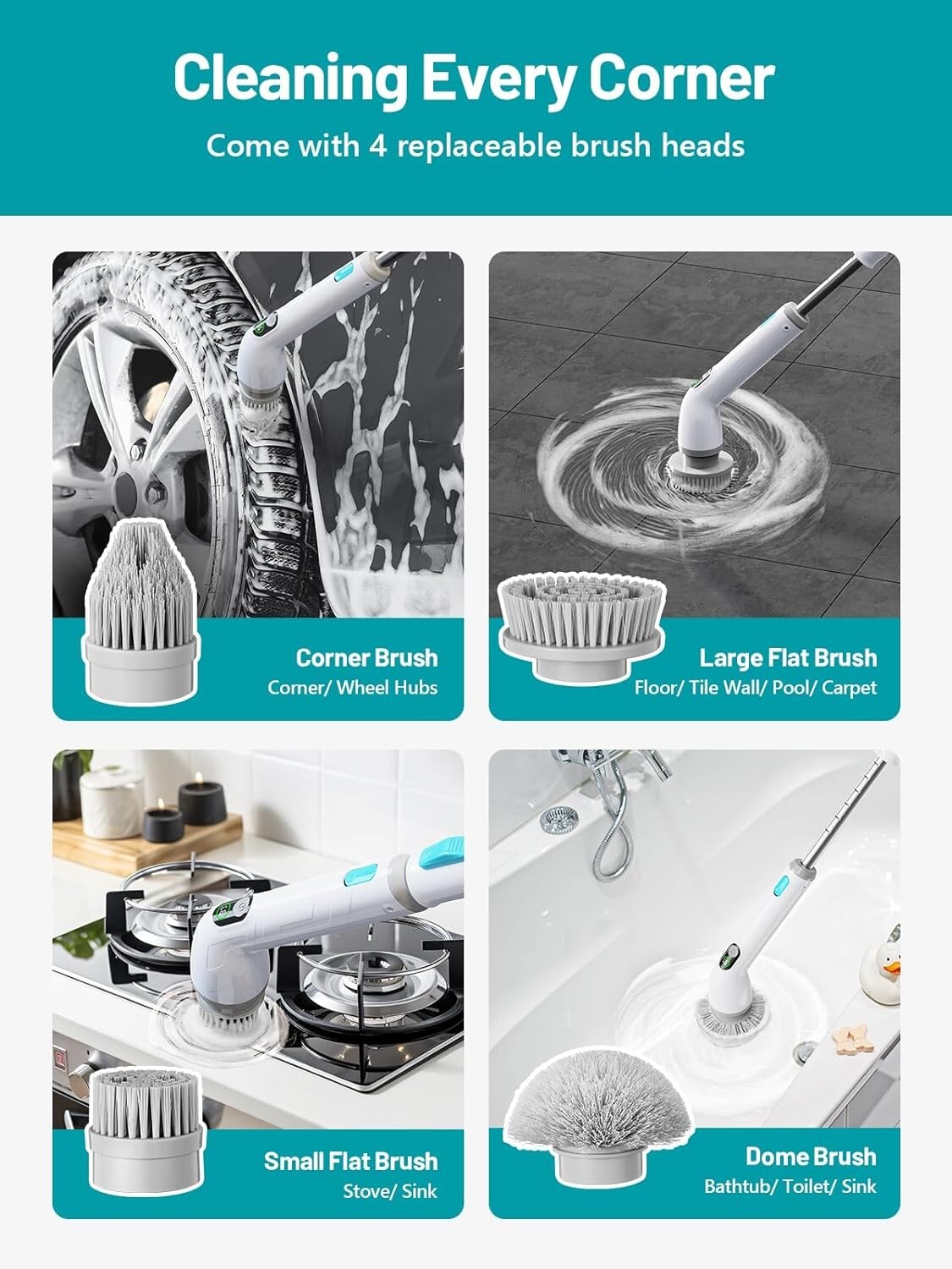 Electric Spin Scrubber, Shower Scrubber Cordless Cleaning Brush Full-Body IPX7