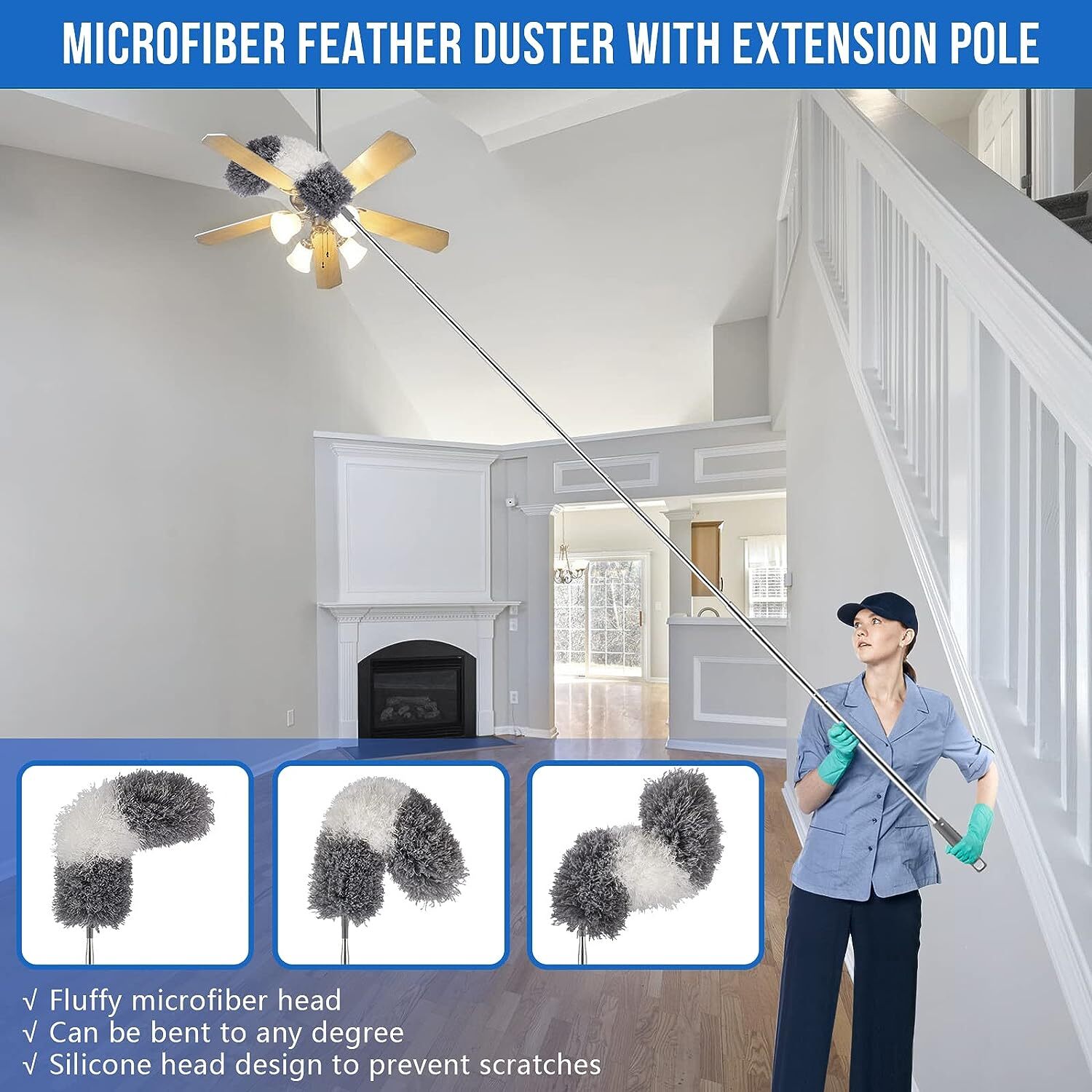 Dusters for Cleaning, Retractable Microfiber Gap Dust Cleaner with Extension Pol
