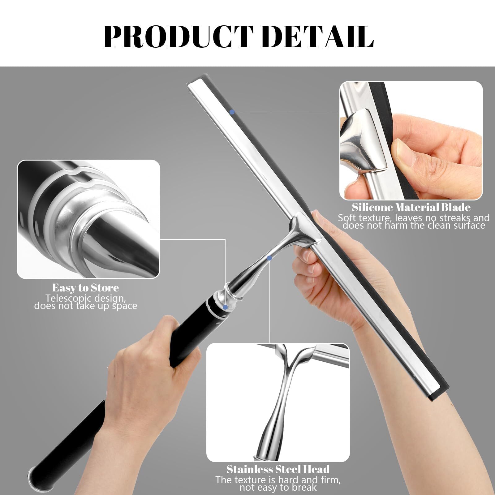 Extendable Shower Squeegee with Long Handle for Shower Glass Floor Tile Wall Car