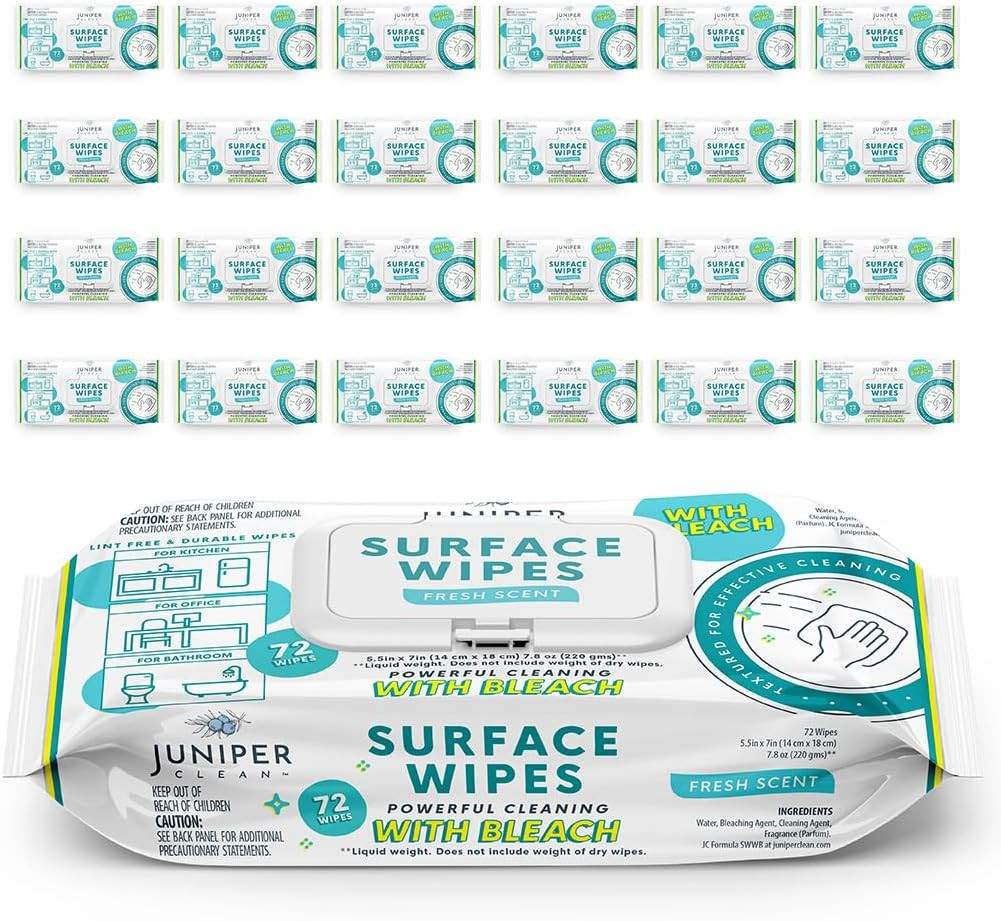24 Pack Surface Cleaning Wipes with Bleach, All-Purpose Cleaner for Bathroom, Ki