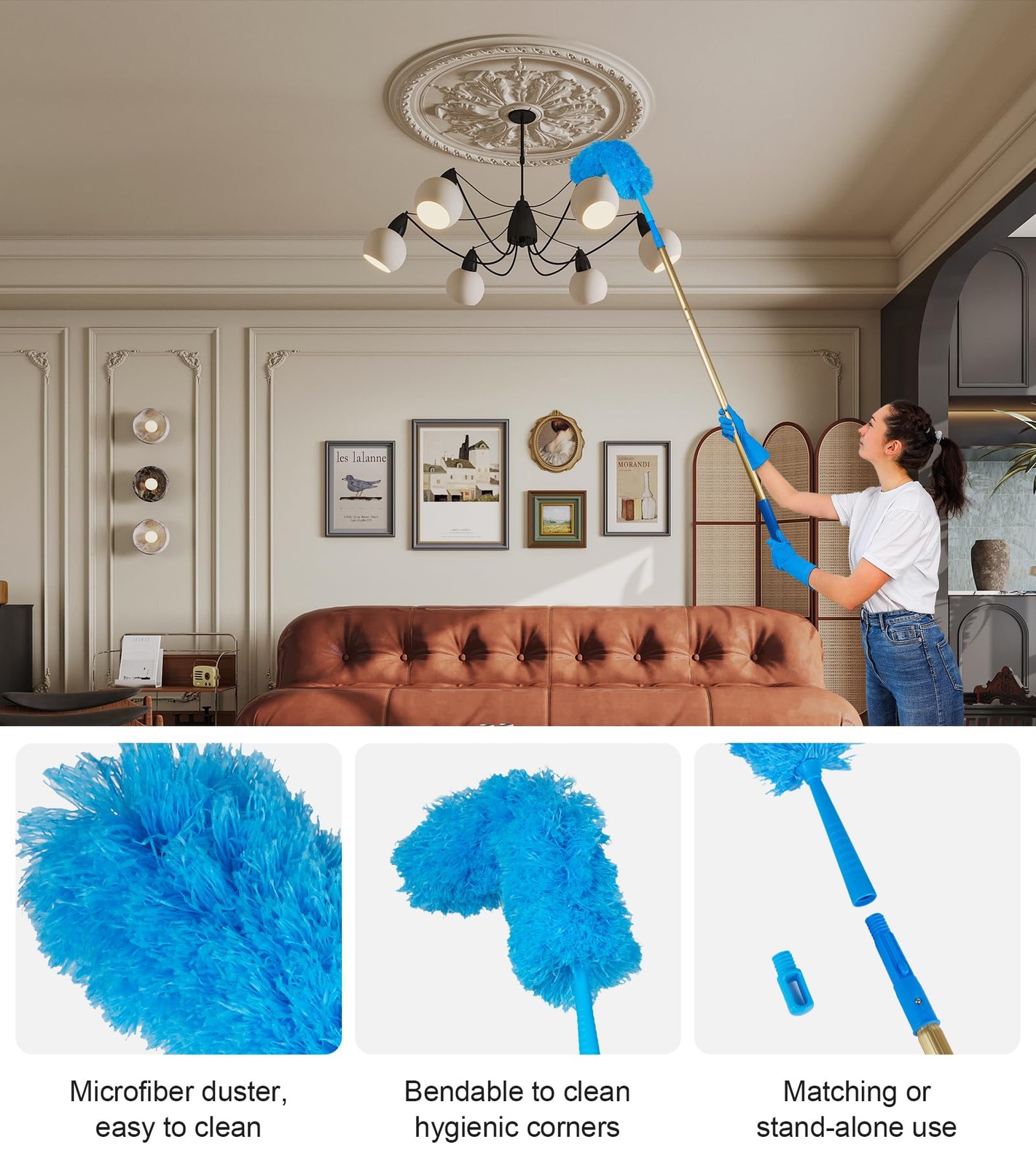 2 in 1 Window Squeegee Cleaning Kit with Aluminum Alloy Extension Poles, Scru…