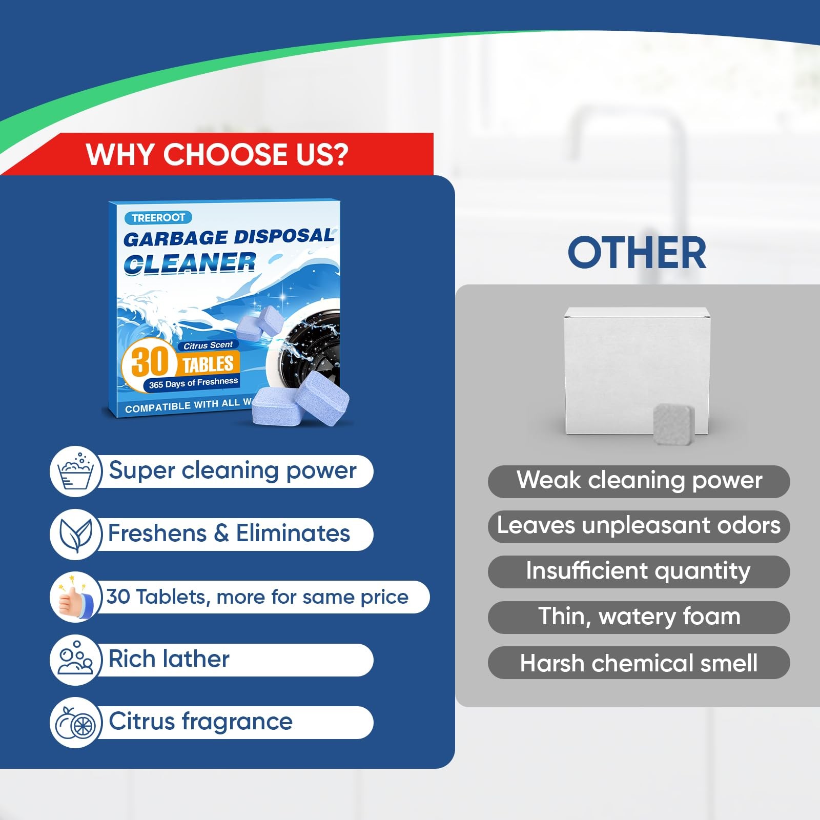 Treeroot Garbage Disposal Cleaner and Deodorizer Tablets, 30 Pack Blue Foamin…