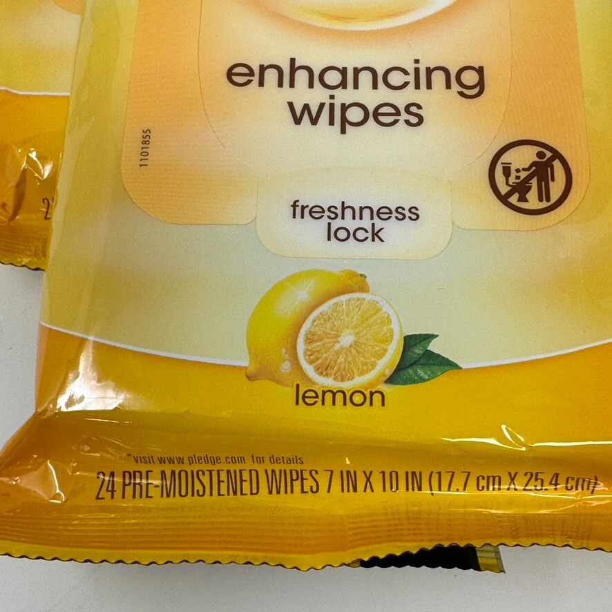 LOT of 4 Pledge Beautify It Enhancing Wipes 24 ct Packs Lemon Scent NEW
