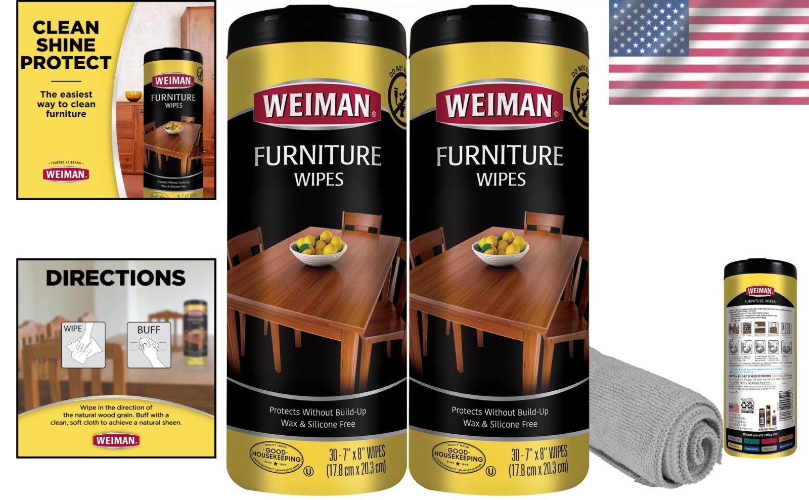 Wood Furniture Cleaning Kit, 2 Pack with Microfiber Cloth
