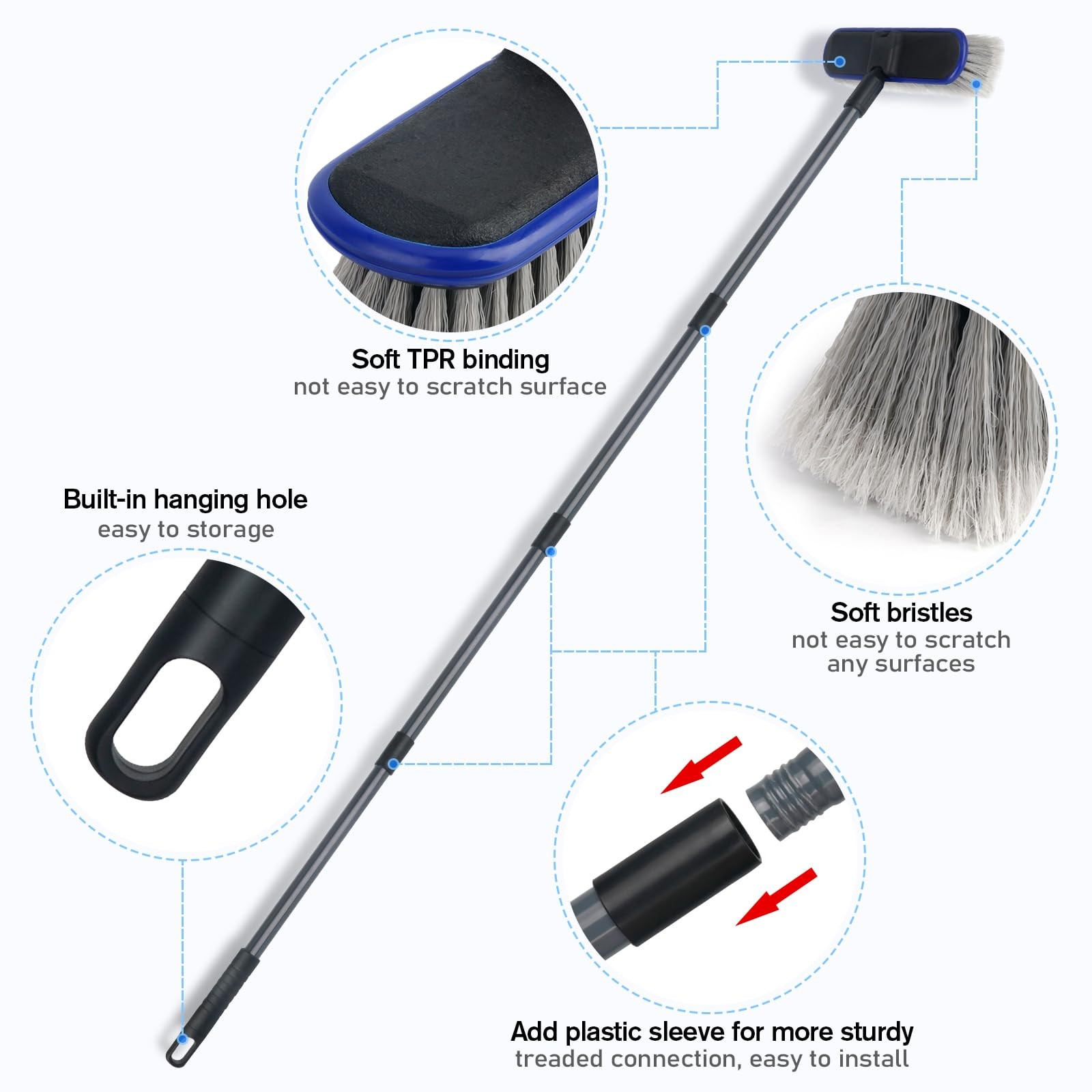Forgrace 67″ 170cm Extendable Car Wash Brush with Long Handle & Soft Bristles…