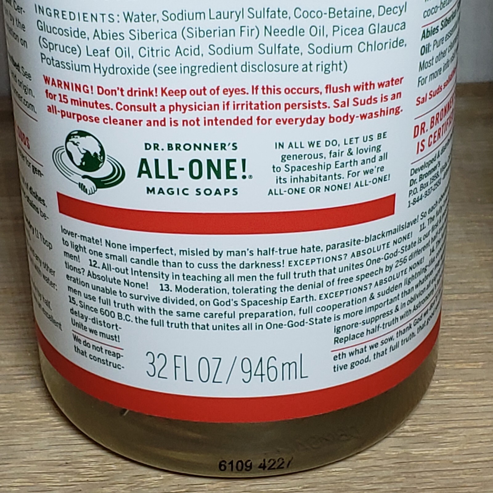 Dr.Bronner’s – Sal Suds Biodegradable Cleaner (32oz) 2 Pack Brand New Free Ship