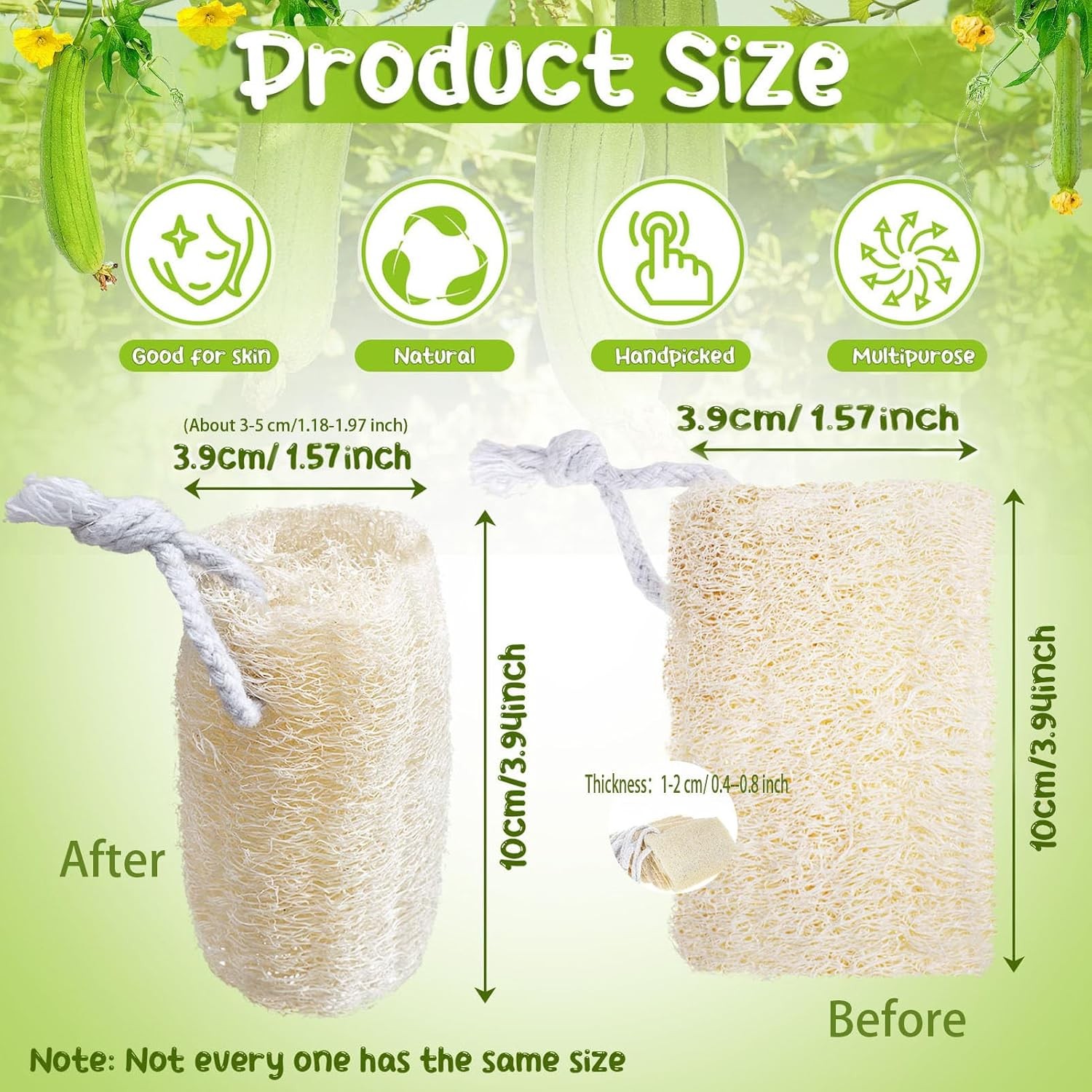 9 Pack 4”Natural Loofah Sponge Small Size Natural Organic Loofah for Kitchen