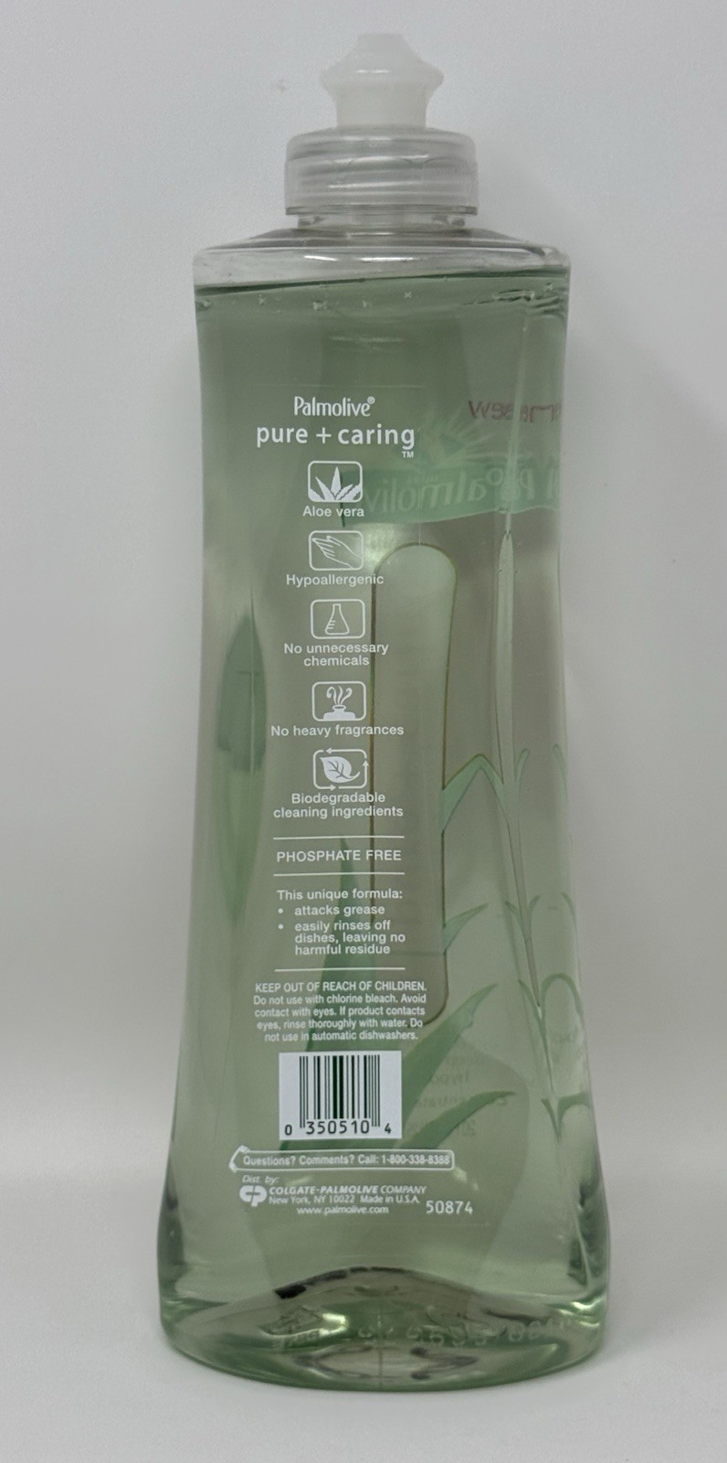 Palmolive Pure Caring Aloe Vera Dish Liquid Soap Hypoallergenic Phosphate Free