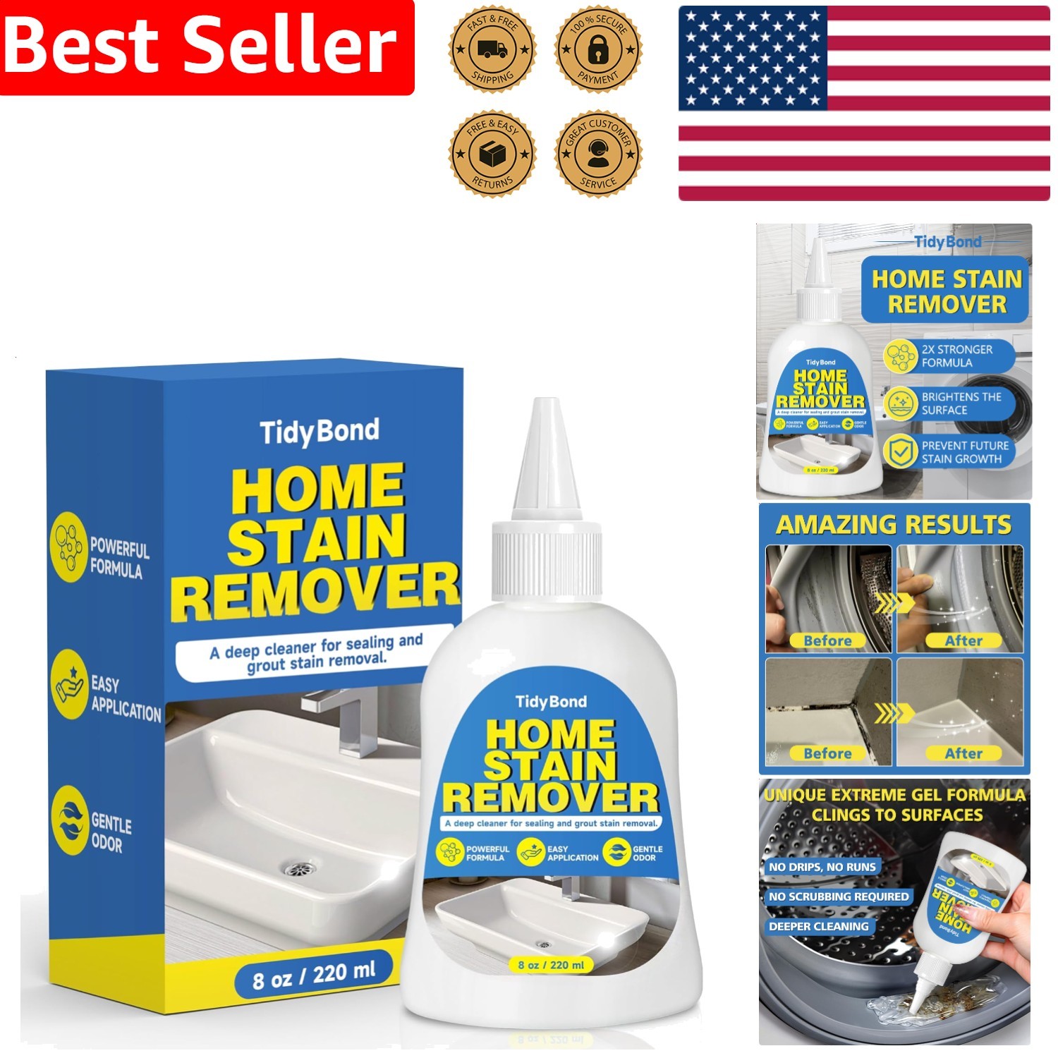 Effective Stain Remover Gel for Caulk Grout Washing Machine Seals & Tile 8 Fl Oz