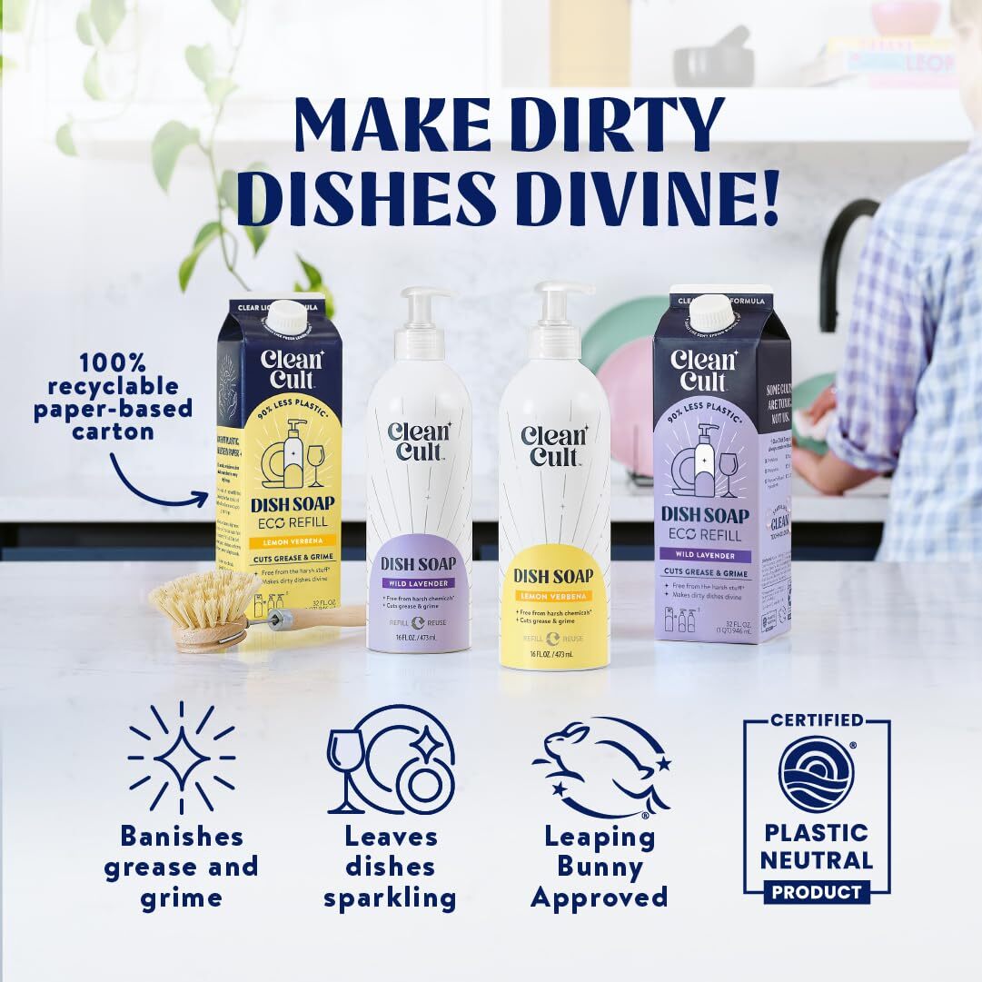 Cleancult Dish Soap Refill 32oz Lemon Verbena Plant-Based Grease Cleaner