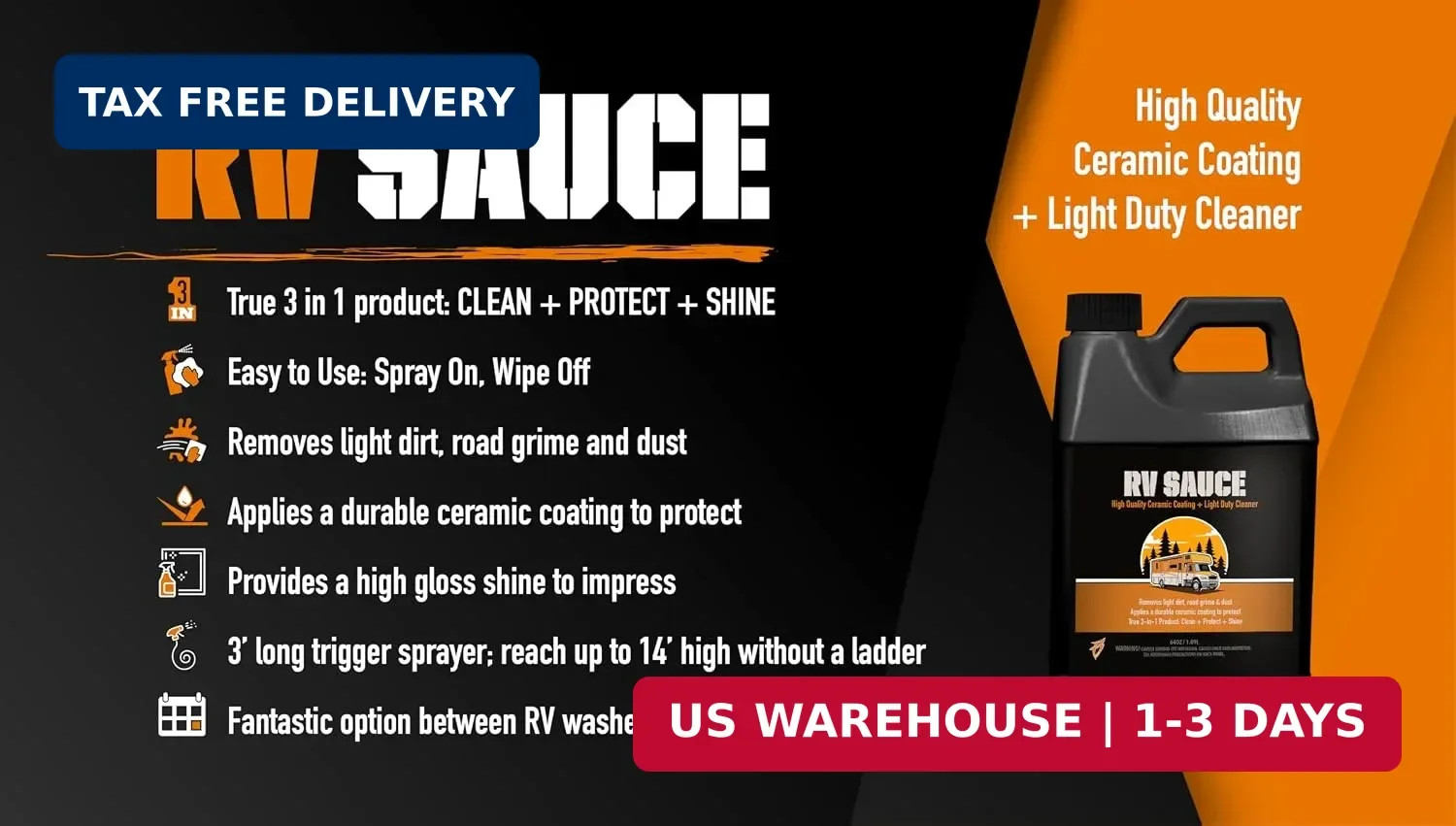 Bling Sauce RV Sauce, Ceramic Coating Plus Light Duty Cleaner, 3-in-1 Clean, Pro