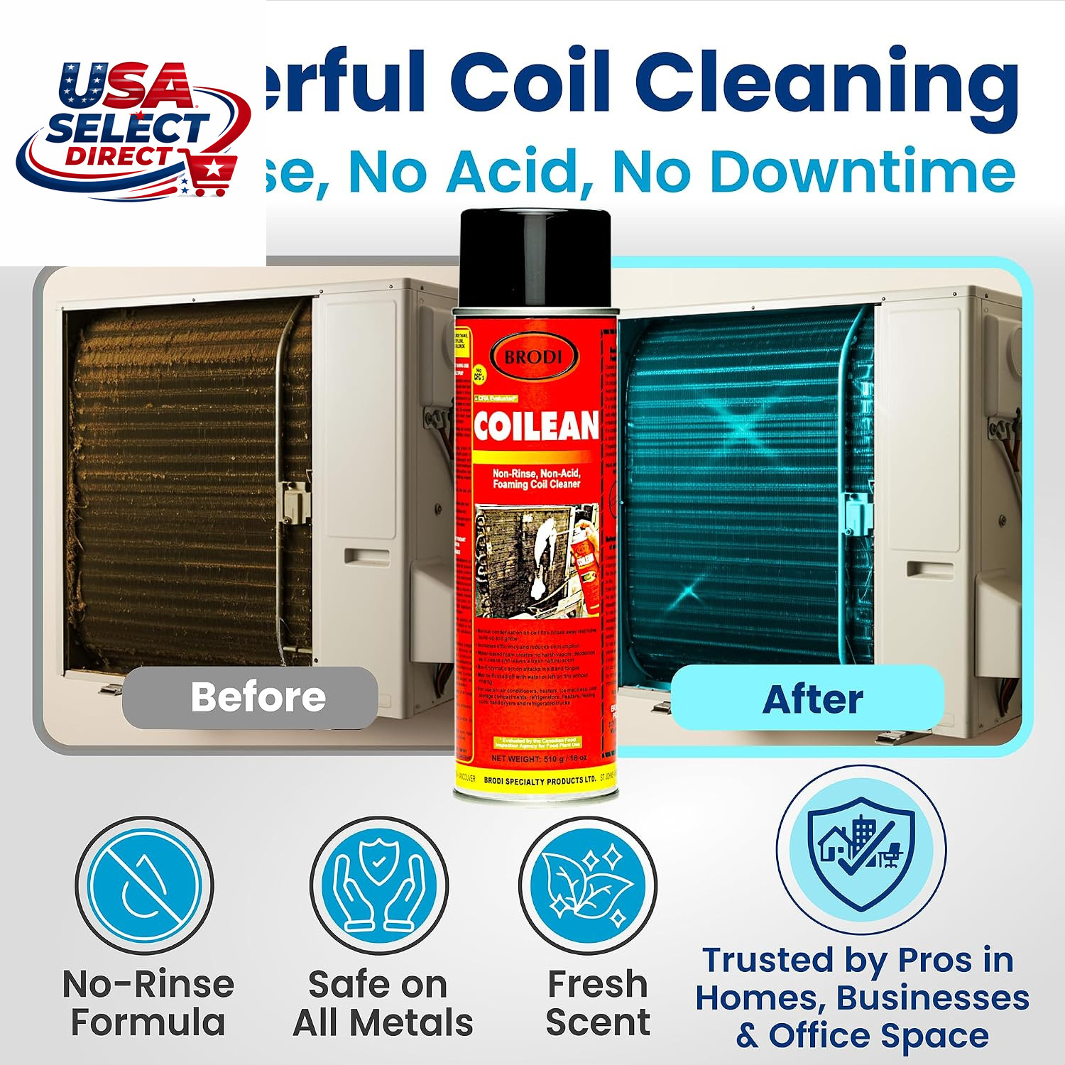 Coilean HVAC Coil Cleaner Foam, Non-Acidic, Self-Rinsing, 1 Pack