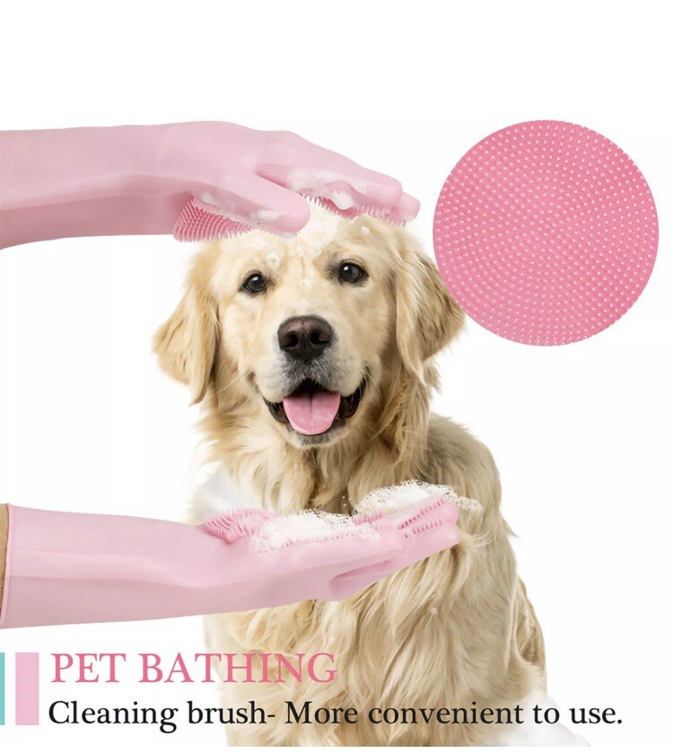 1 Pair Magic Silicone Washing Gloves Scrubber for Dish Pet Car Kitchen Cleaning