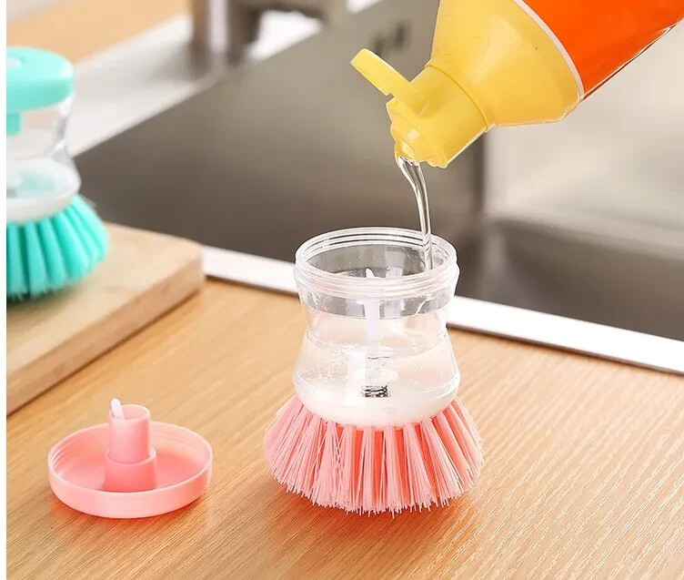 Kitchen Wash Pot Dish Brush Clean Utensils with Dish washing liquid Dispenser