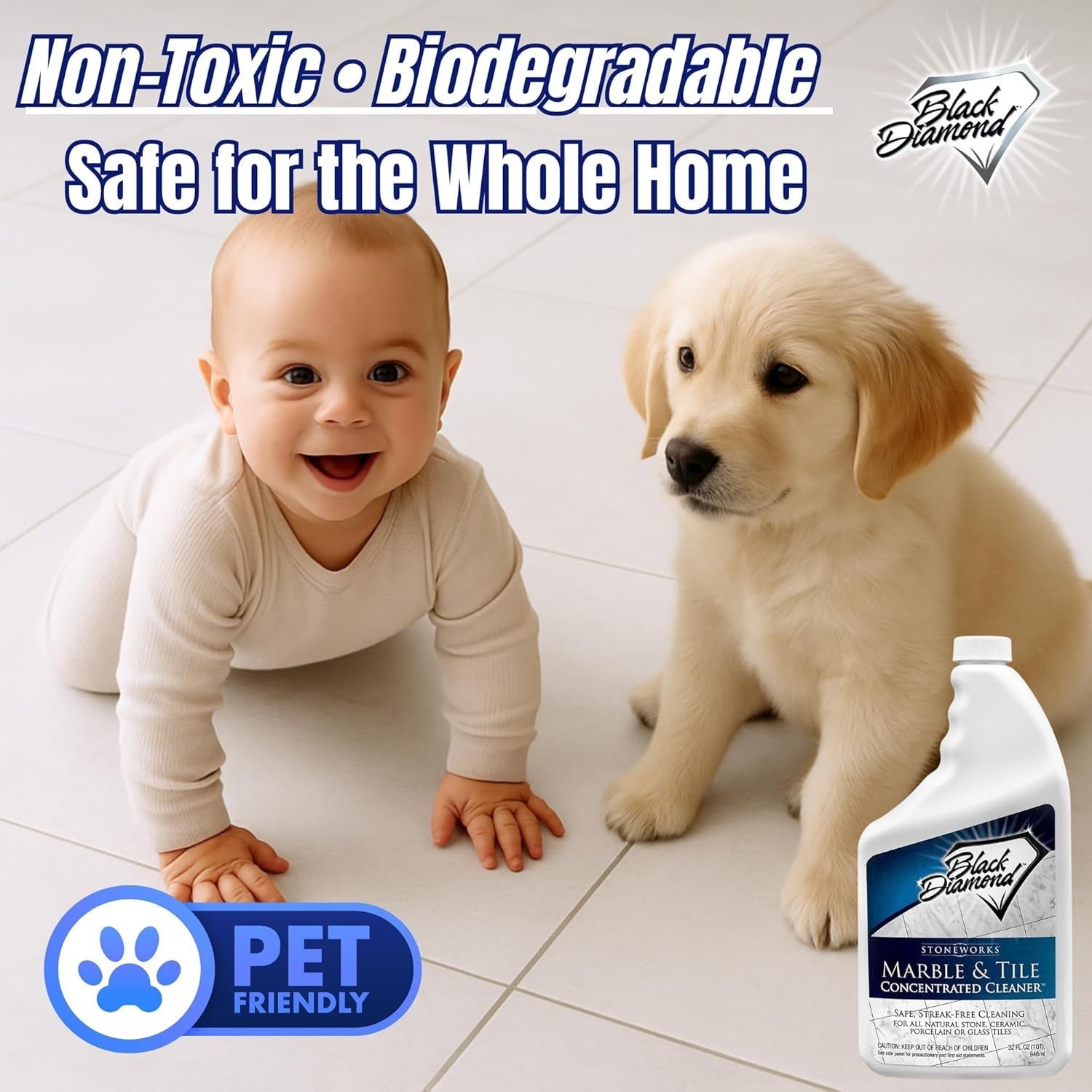 Marble & Tile Floor Cleaner Concentrate, pH Neutral, Streak-Free & No-Rinse F…
