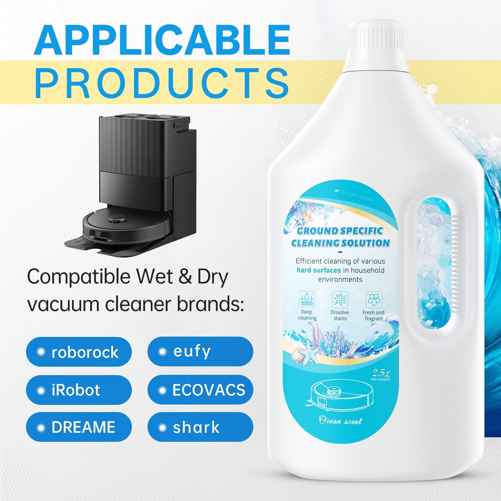 2.5L Fresh Ocean Floor Cleaning Solution suitable with Robot Vacuum