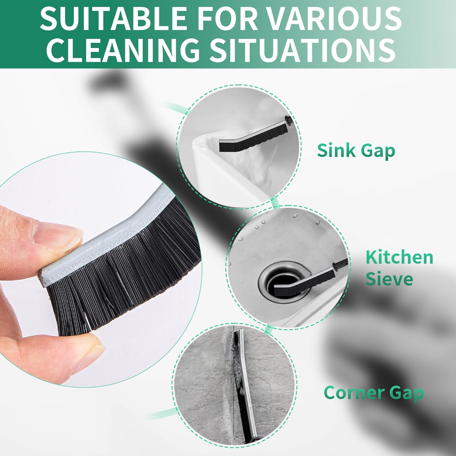 6-Pack Hard Bristle Crevice Cleaning Brush, Best Tool for Cleaning Grout, Gaps