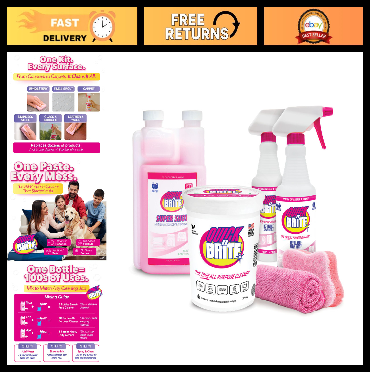 Ultimate All-Purpose Cleaning Kit – 32oz Paste, 16oz Super Shot, Spray Bottles &