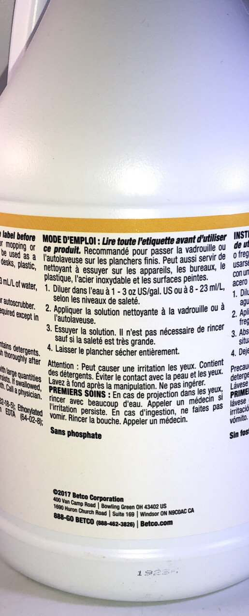 SHIPS N 24 HRS-Betco pH7 #138 Daily Floor Cleaner Lemon Scent 1 Gal.-Brand New