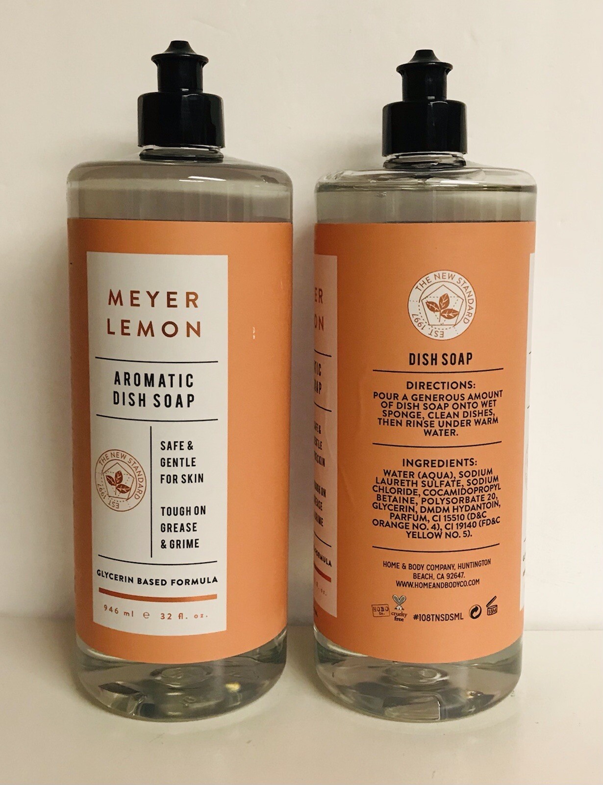 2 Bottles Home & Body Meyer Lemon Aromatic Dish Soap 32 fl oz Each