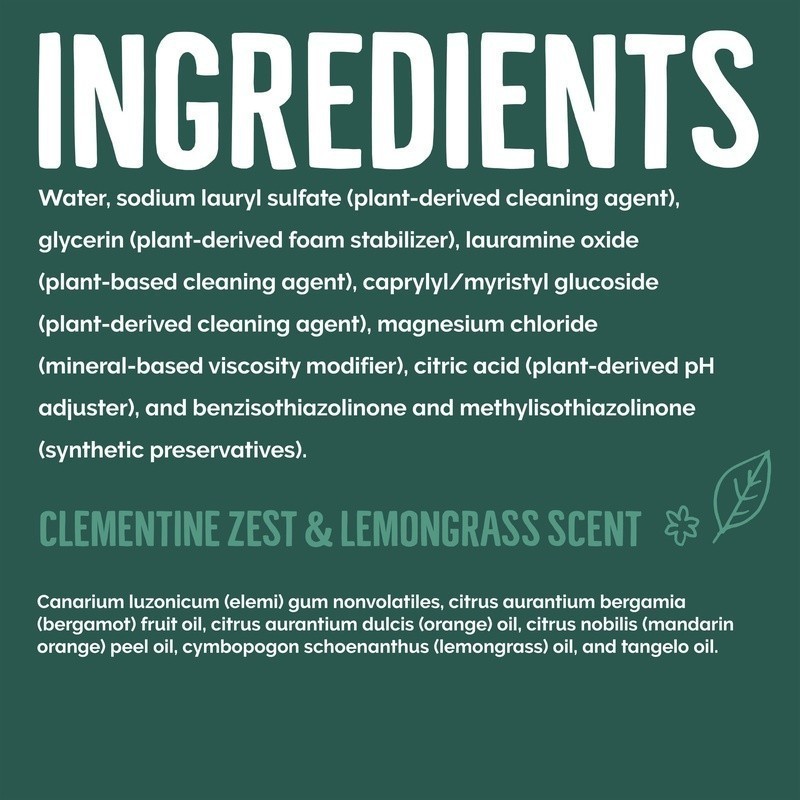 Plant-Based Liquid Dish Soap Clementine Zest Lemongrass Grease Fighter 19oz New