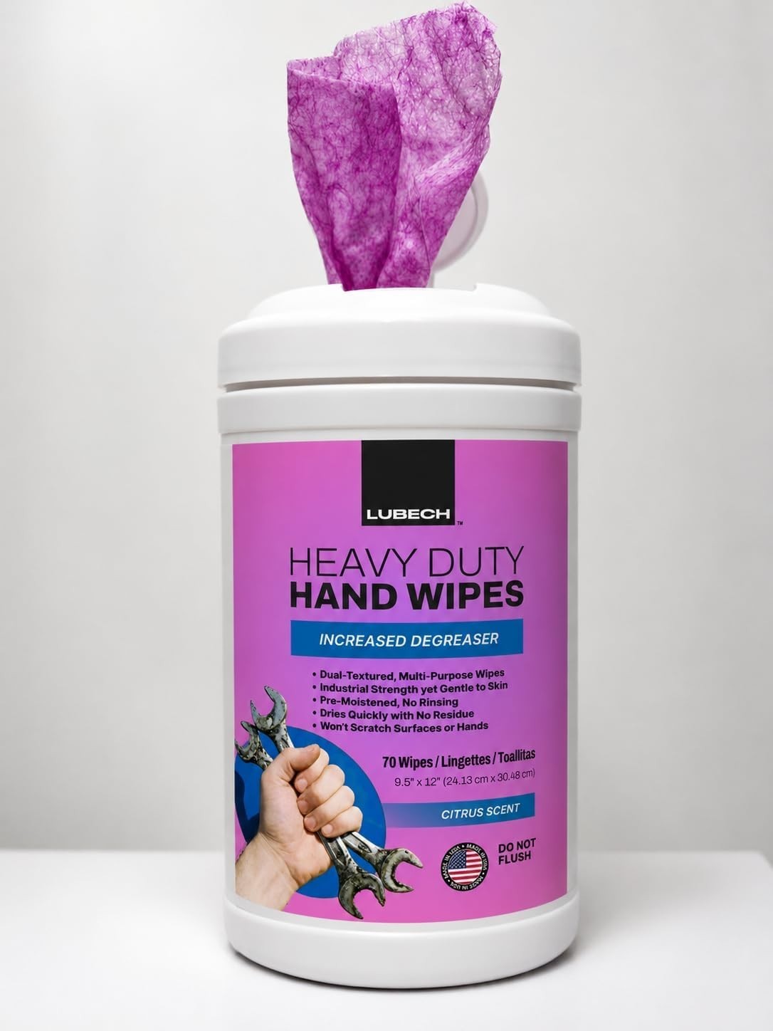 LUBECH Heavy Duty Hand Wipes, 6-Pack + Free Jumbo Accordion Windshield Sunshade.