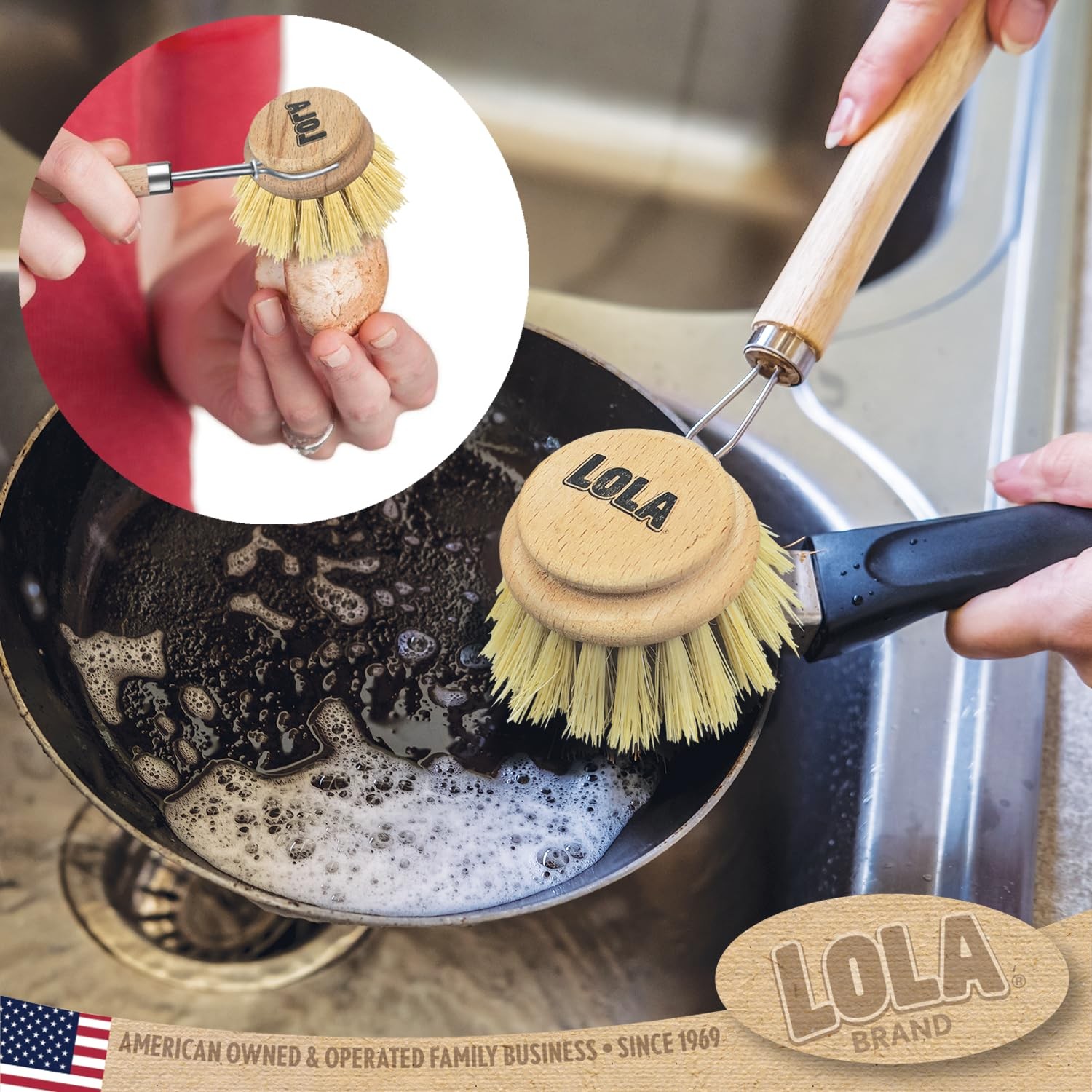 Dishwashing & Vegetable Brush The Original, 3″ Head, Sustainable Wood Handle …