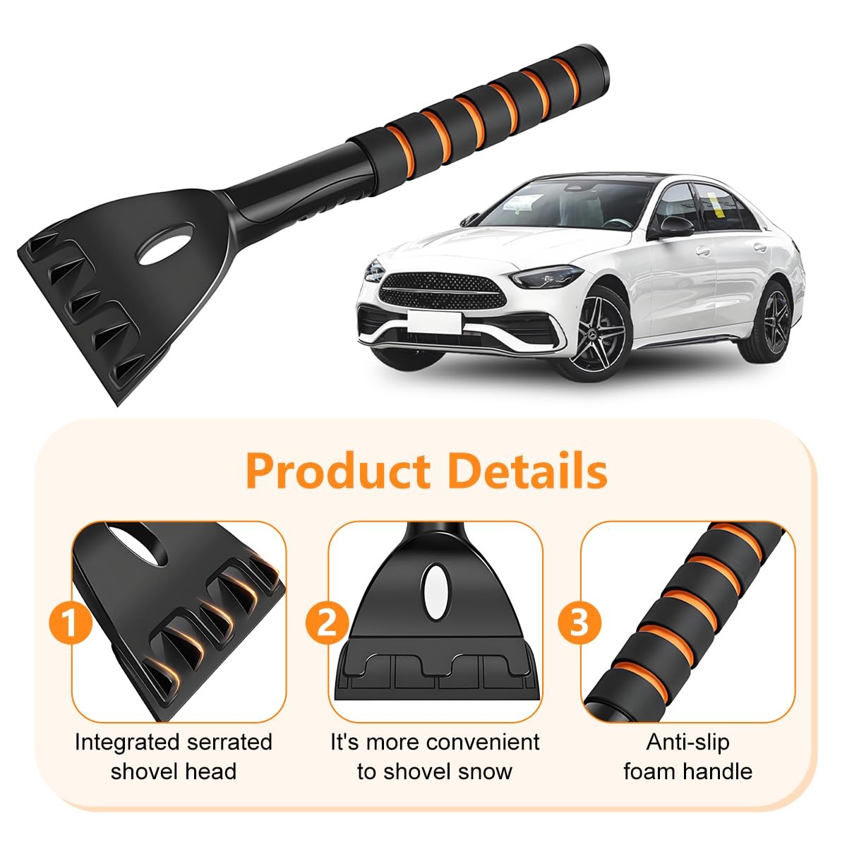 Auto Windshield Ice Scraper with Foam Handle Snow Frost Ice Removal Tool