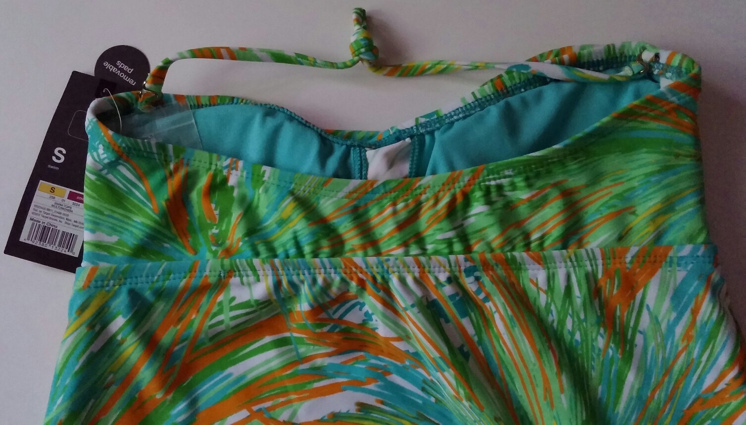 MOSSIMO SWIM-TOP REMOVABLE PADS GREEN MULTI-COLOR SIZE SMALL NWT RETAIL $24.99