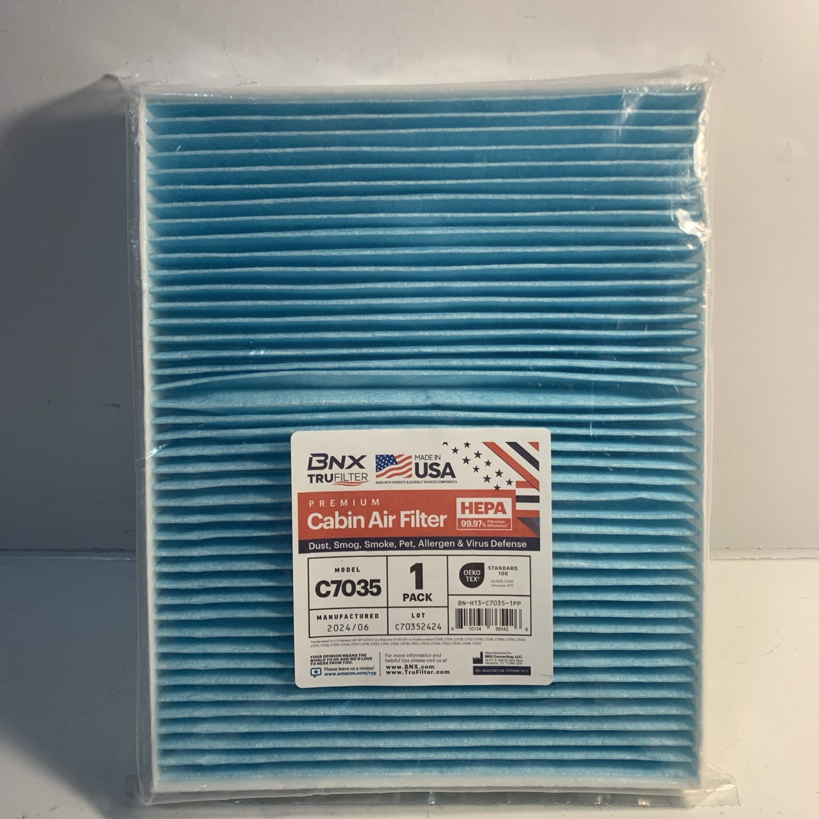 NEW BNX TRUFILTER C7035 Premium HEPA Cabin Air Filter Made in USA