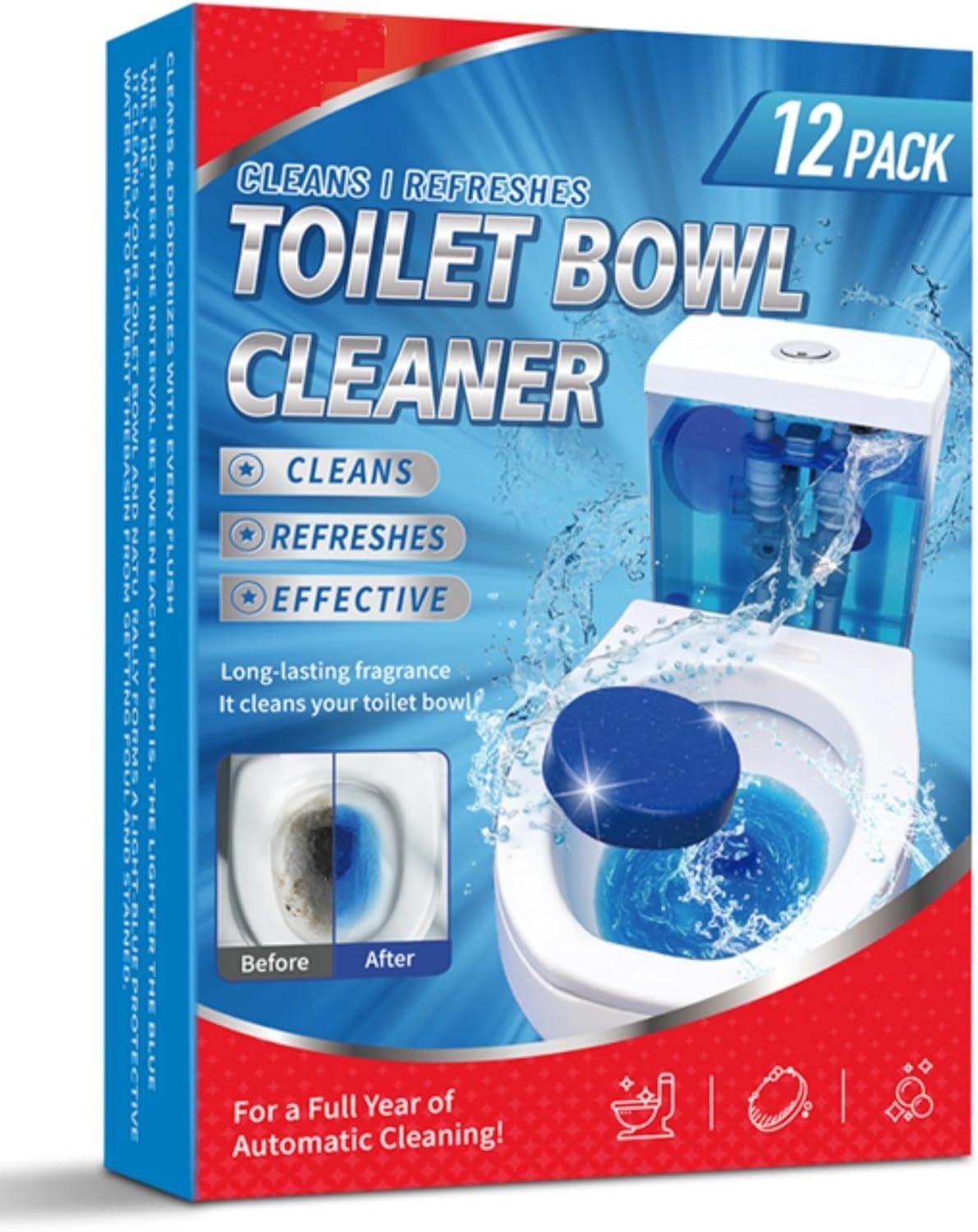 12 Pack Automatic Toilet Bowl Cleaner Tablets Put in the Toilet Tank