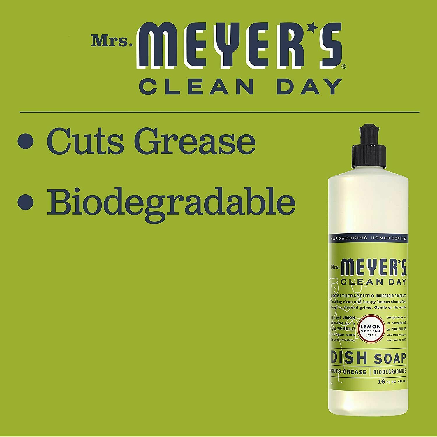 NEW Lot of 2 Mrs. Meyer’s Clean Day Liquid Dish Soap, Lemon Verbena, 16 fl.oz.