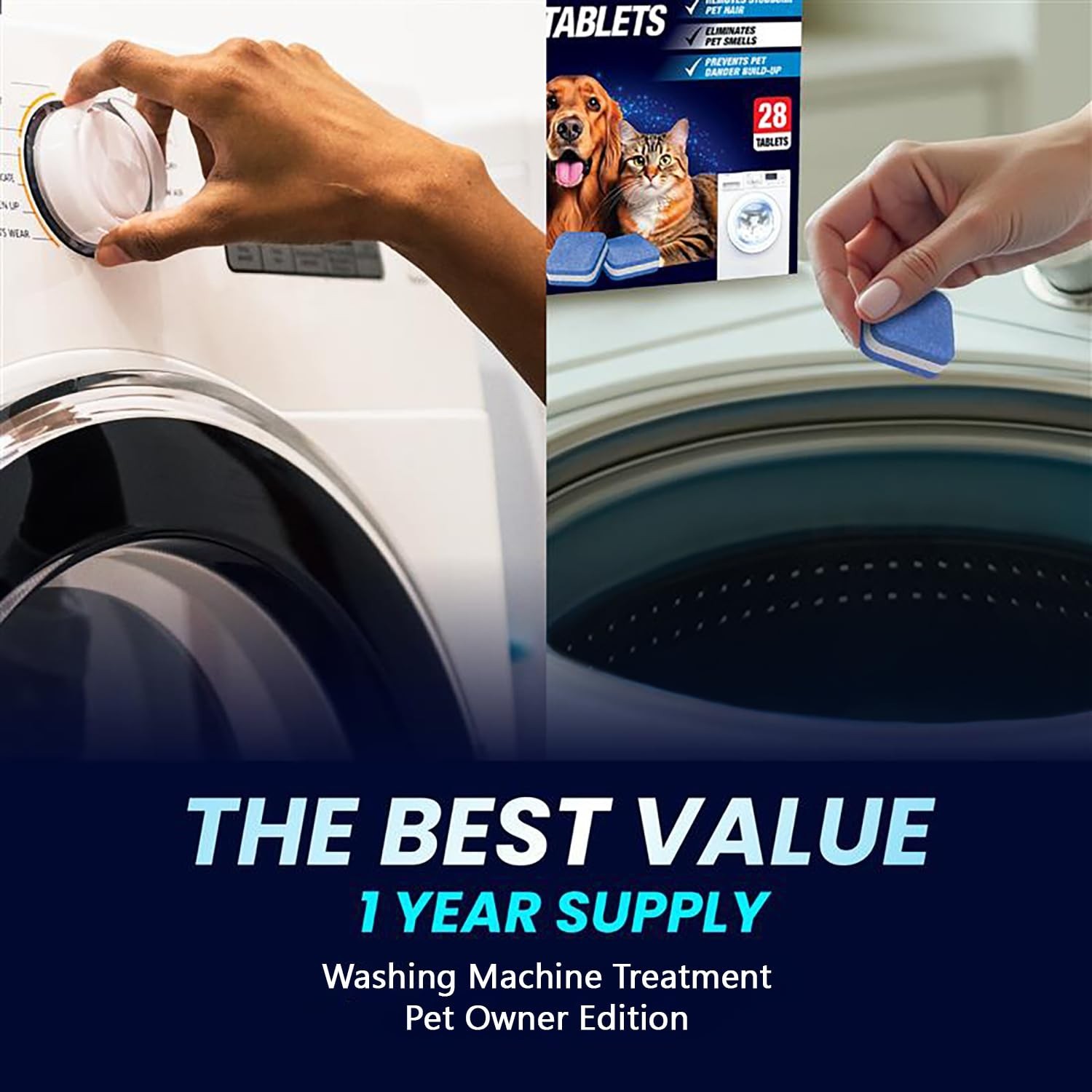 Washing Machine Cleaner Tablets – 28 Pack, Deep Clean Front & Top Load, Pet Hair
