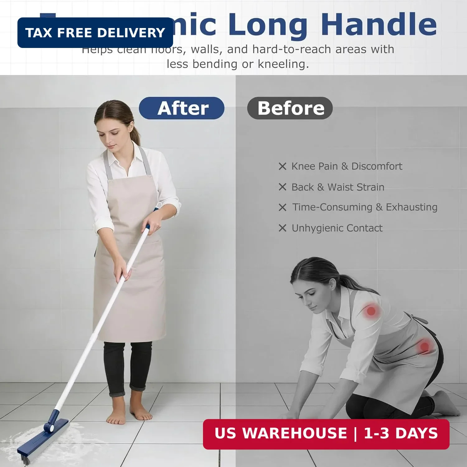 Long Handle Floor Cleaning Brush, 2-in-1 Hard Bristle Grout Scrubber