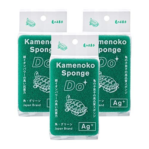 Kamenoko Sponge Do Square Green 3-Pack Set High Quality Kitchen Sponge Japan