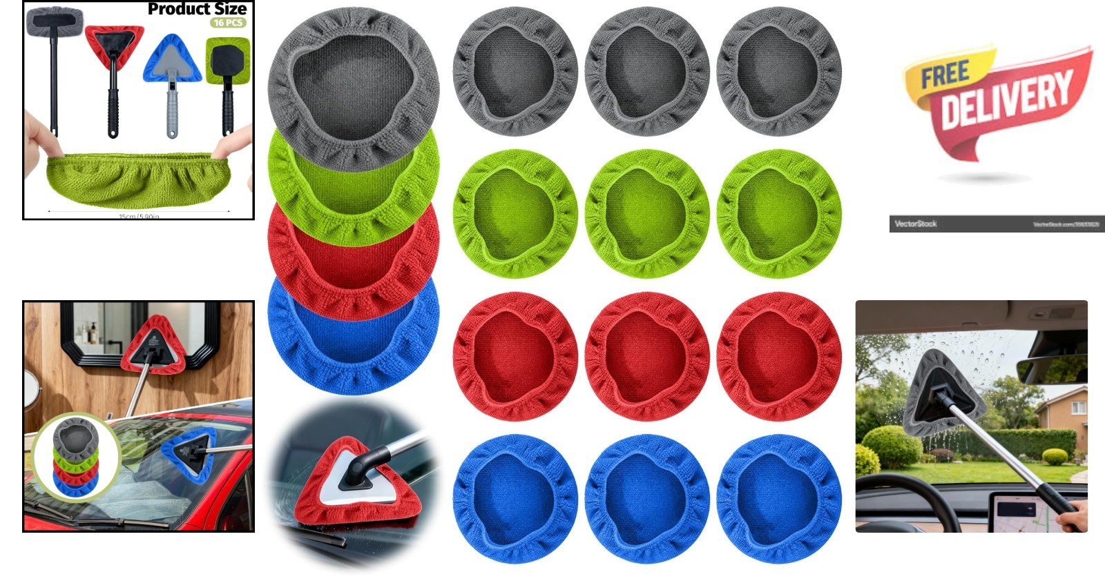 16-Pcs Microfiber Windshield Cleaning Pads – Eco-Friendly Car Care Kit